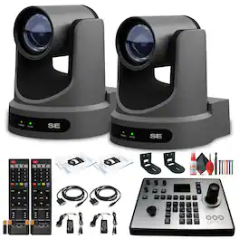 2 x PTZOptics Move SE PTZ Camera with 20x Optical Zoom (Gray) + PT-JOY-G4 Controller + 2 x Wall Mount