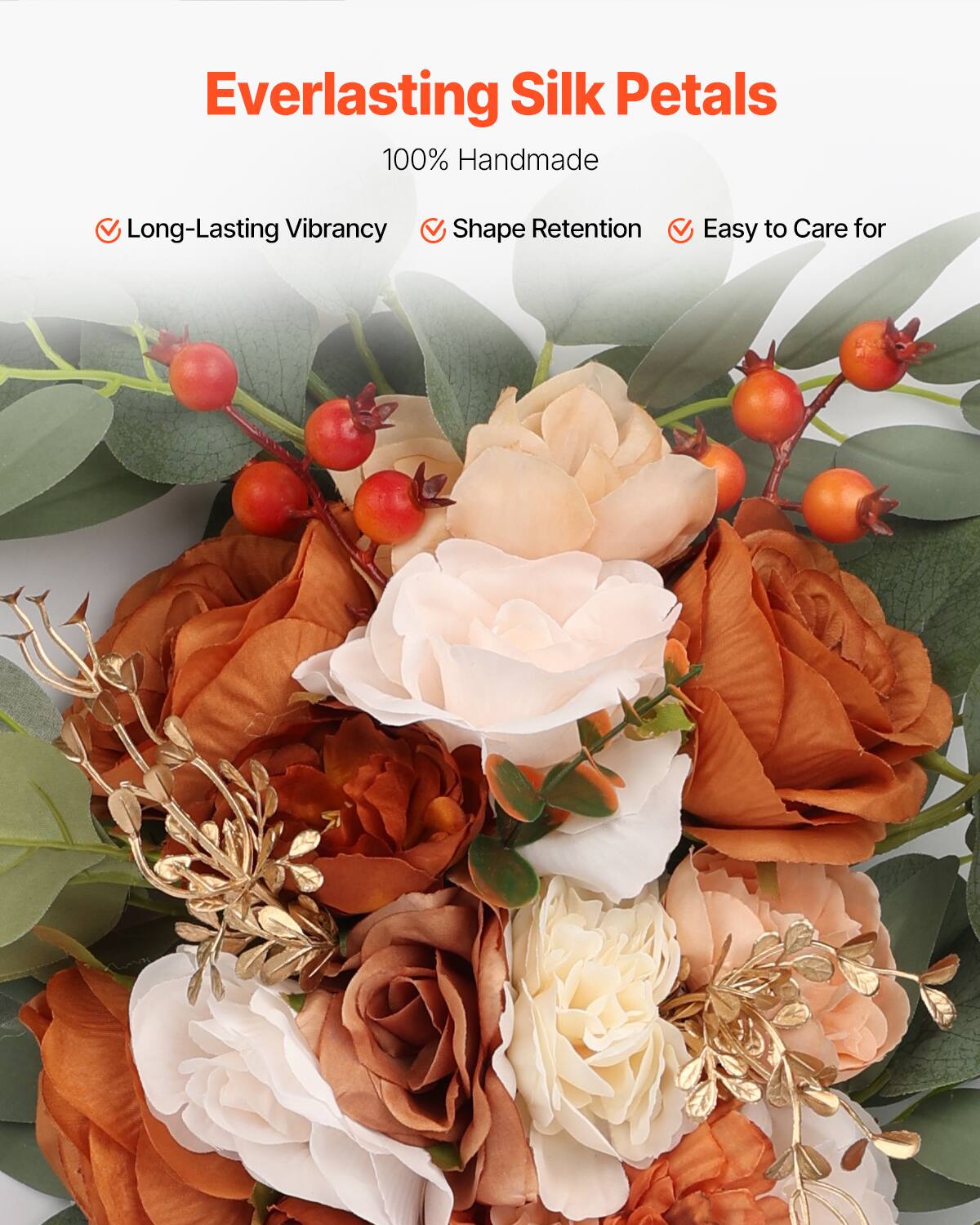 Everlasting Silk Petals  
100% Handmade  
Long-Lasting Vibrancy  
Shape Retention  
Easy to Care for