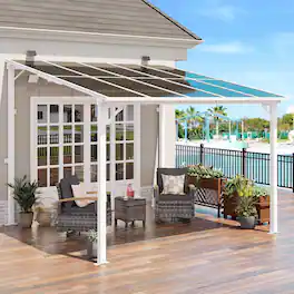 Yardgrace - 10'x 10' Outdoor Wall Mounted Lean-to Gazebo, Heavy Duty Sloped Roof Metal Awning for Patio, Decks & Backyard - White