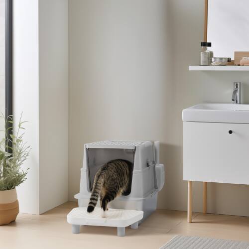 Alt View 7. Winado - 23in Cat Litter Box Square Shape with Plastic Foot Pad,Shovel,PP Snap-on for Indoor - Grey.