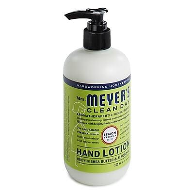 HARDWORKING HOMEMAKER  
Mrs. MEYER'S  
CLEAN DAY  
AROMATHERAPEUTIC  
Hand Lotion  
Made with fresh scents bright, the lemon verbena scent  
Lemon Verbena  
Hand Lotion & Almond  
Made with Shea Butter  
12 fl oz