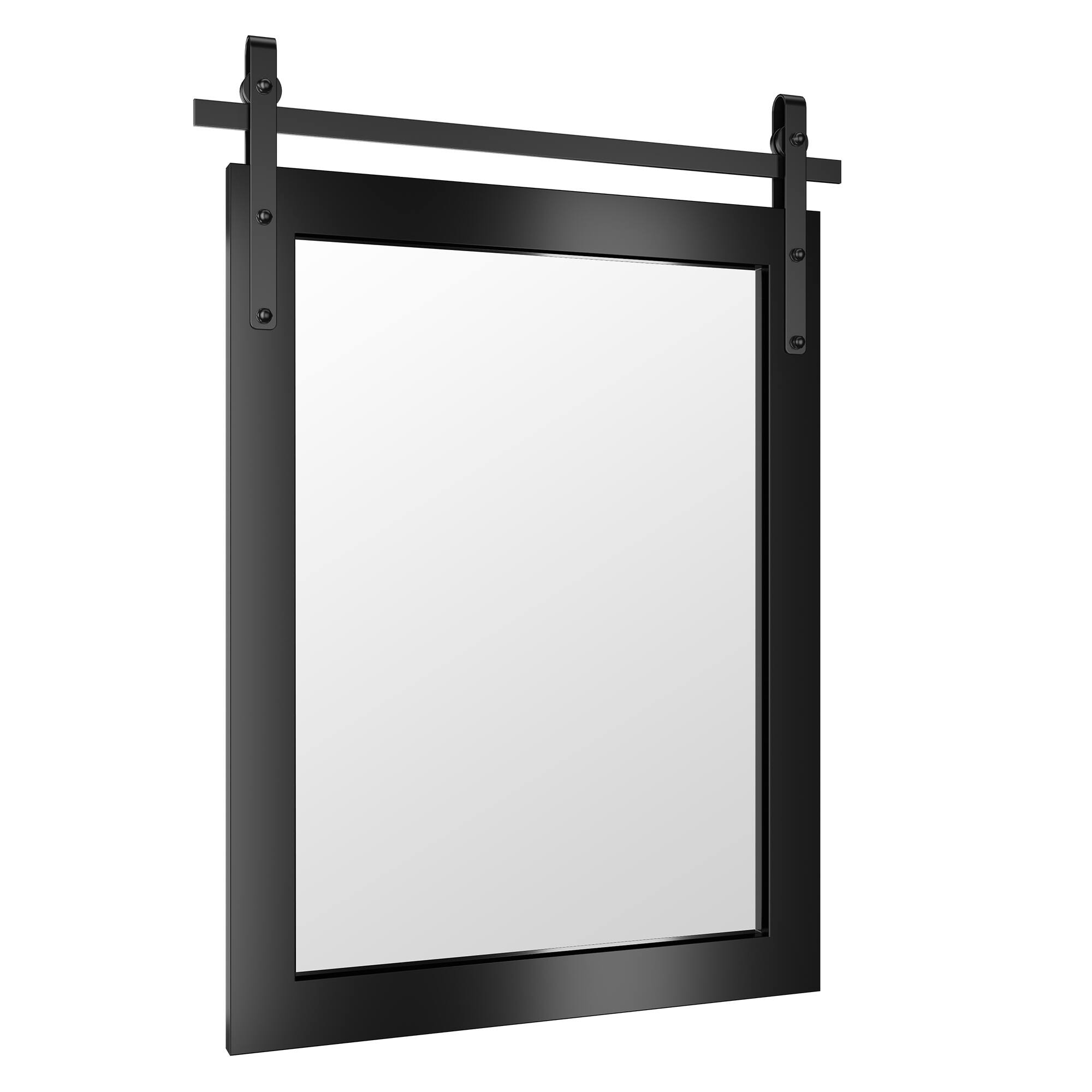 Angle. APRILSOUL - Farmhouse 22 in. W x 30 in. H Rectangle Framed Wall Bathroom Vanity Mirror Accent Mirror in Black.