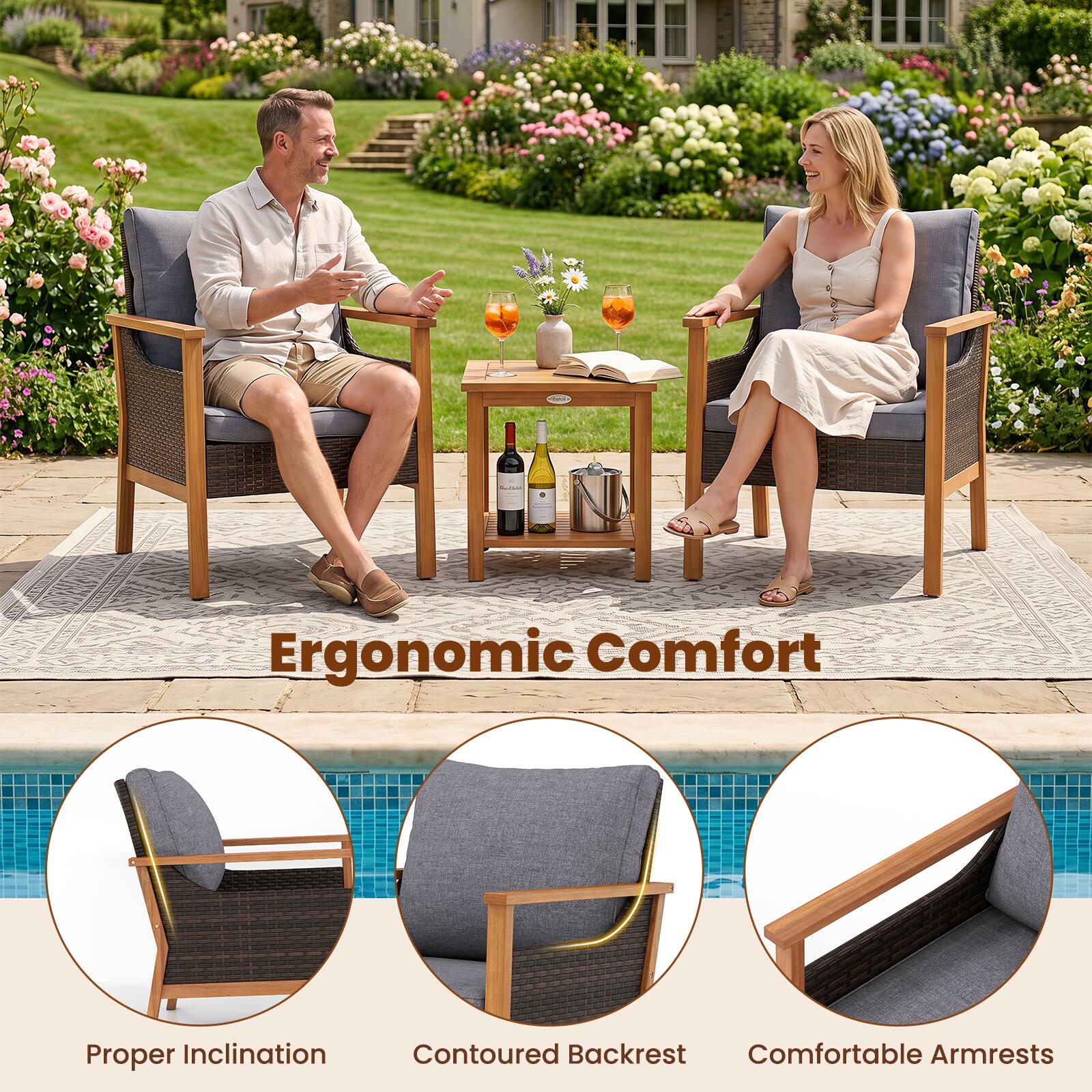 Ergonomic Comfort

Proper Inclination  
Contoured Backrest  
Comfortable Armrests