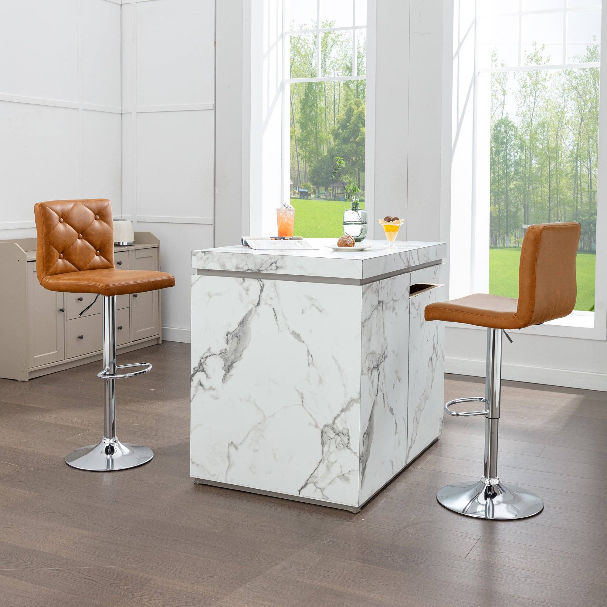 Alt View 2. Vecelo - Set of 2 Bar Stools - PU Leather Adjustable Bar Stools with Back,360 Degree Swivel Stools - Brown.