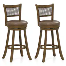 Gymax - Set of 2 Bar Stools 30'' Swivel Bar Chairs w/ PE Rattan Backrest Bar Height - Brown