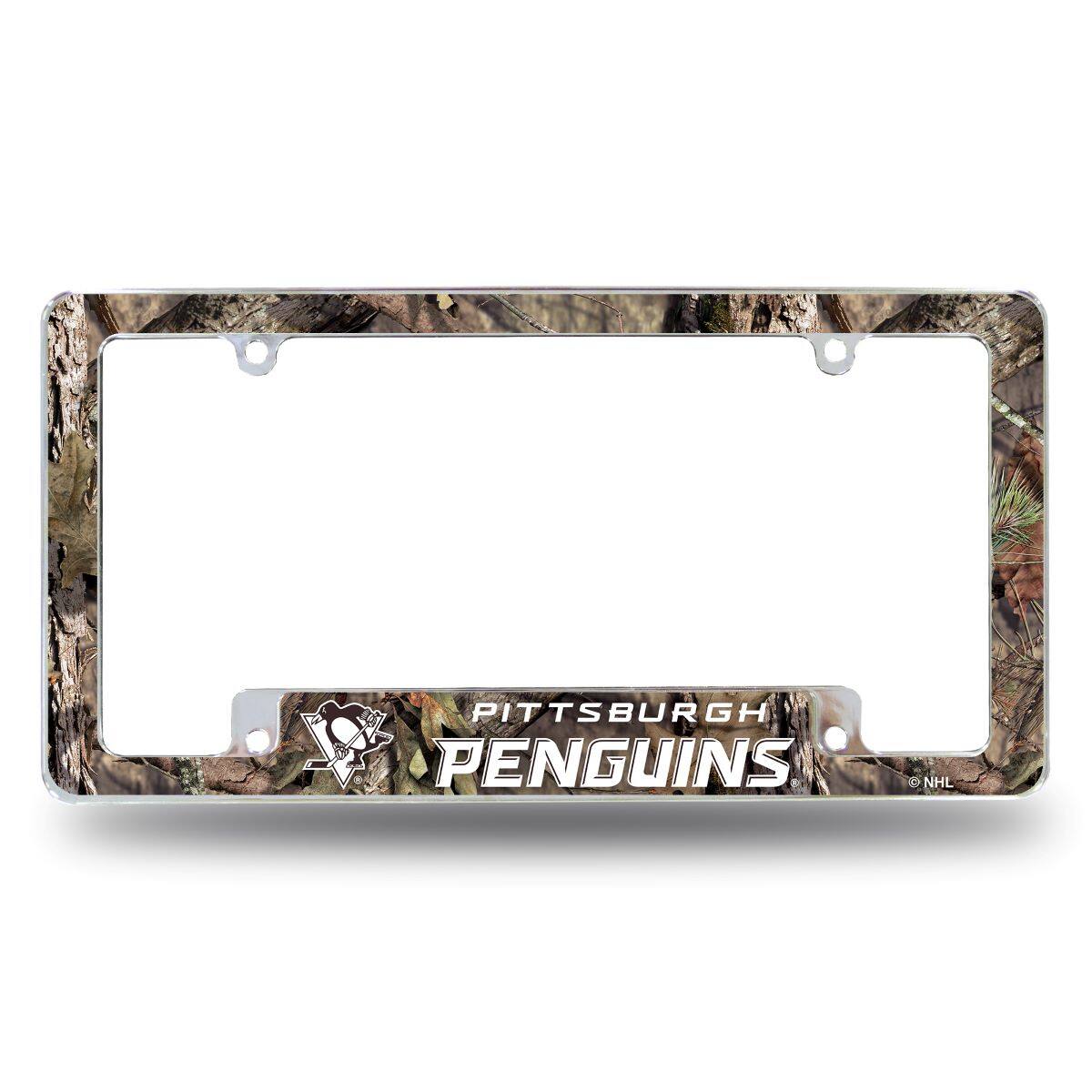 Pittsburgh Hockey Penguins Chrome Metal License Plate Frame Camouflaged Camo Design