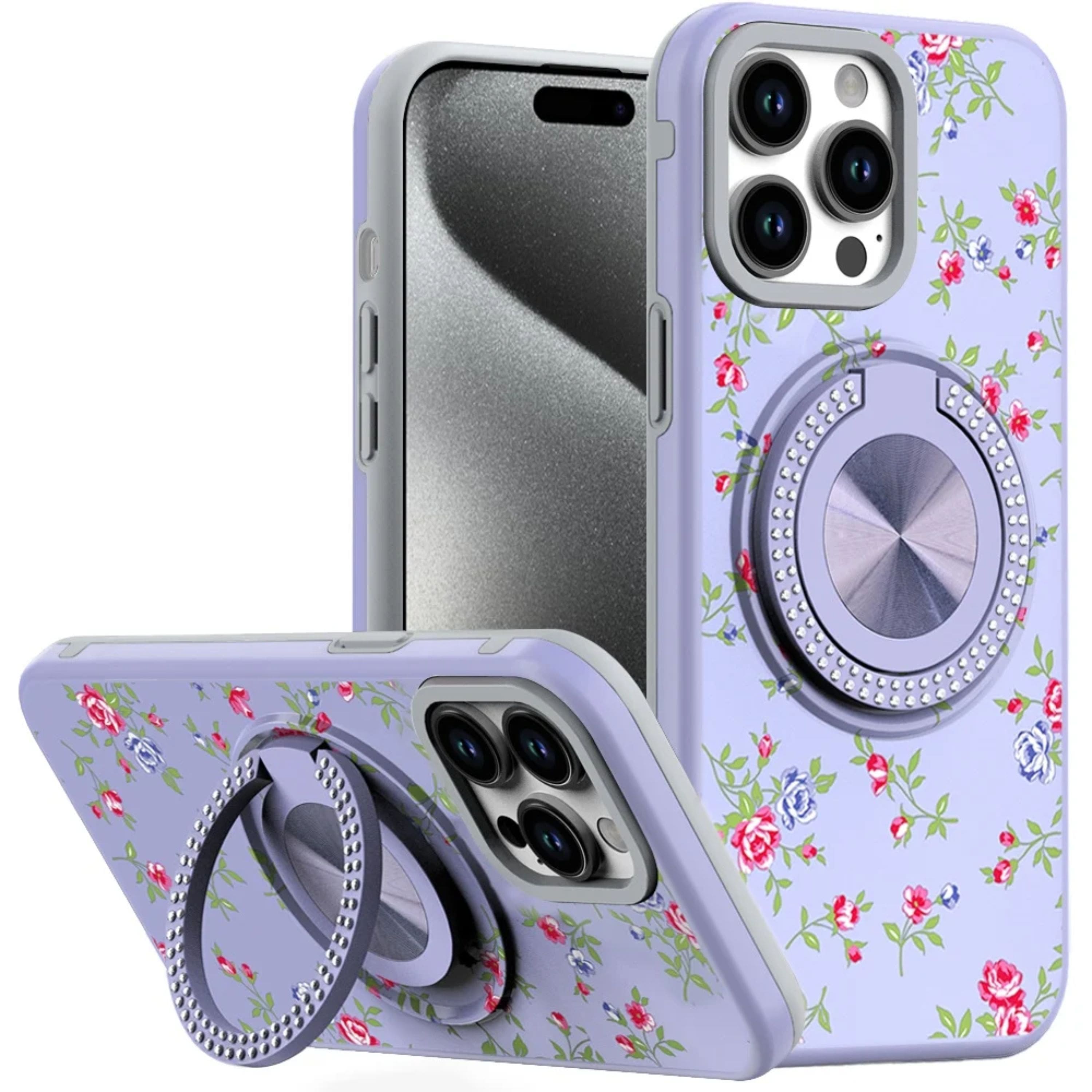Kitcheniva - Printed Bling Stand Case With 2 Tempered Glass For iPhone 15 Pro Max 9 - Multicolor price history on PriceWatchPro