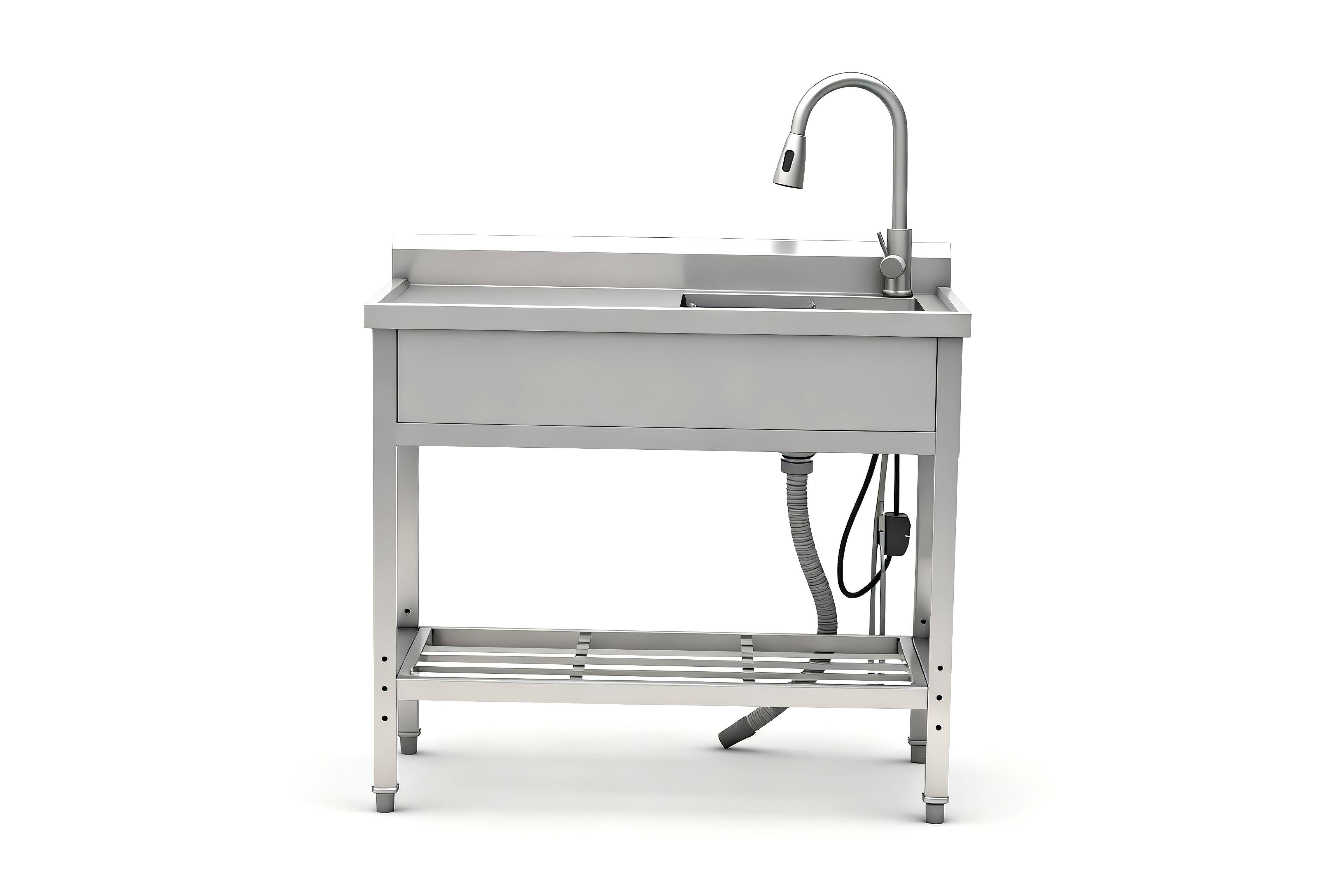 Front. ELEMENT ACE - Freestanding Stainless Steel Utility Sink with Pull-Out Faucet for Laundry Room and Workshop - Silver.