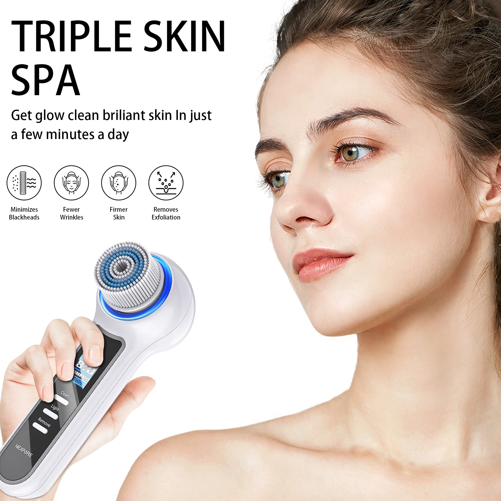 TRIPLE SKIN SPA

Get glow clean brilliant skin In just a few minutes a day

- Minimizes Blackheads
- Fewer Wrinkles
- Firmer Skin
- Removes Exfoliation