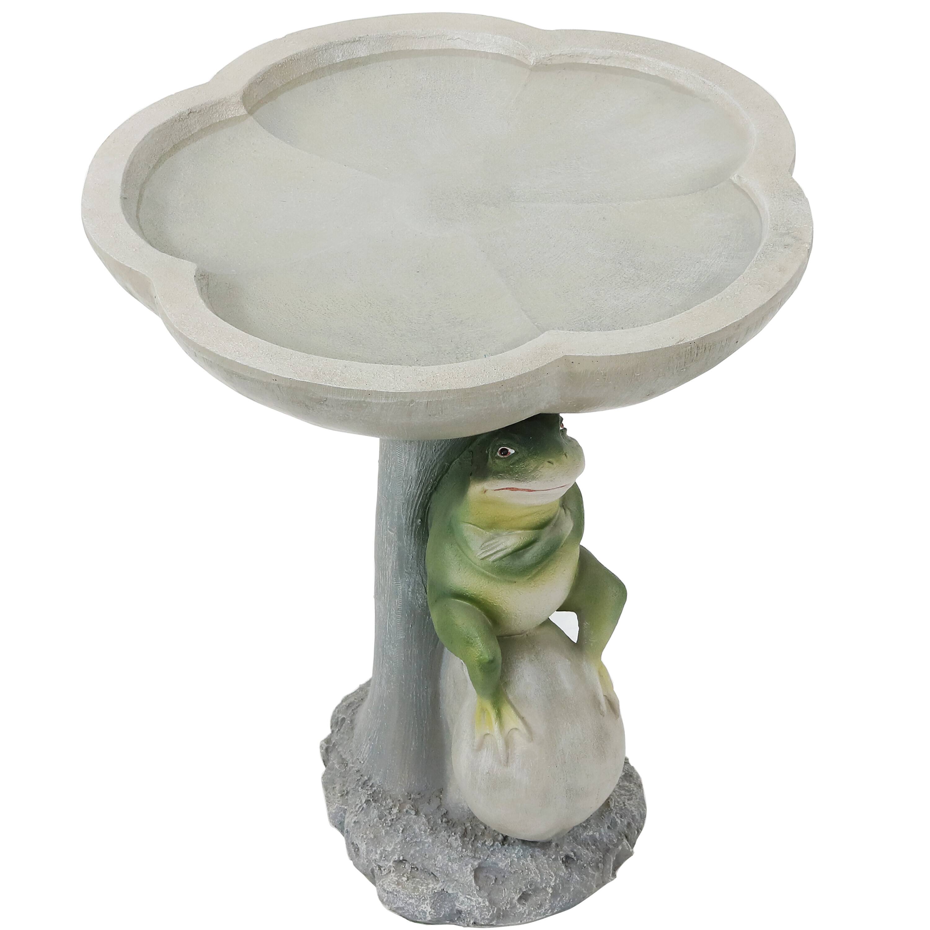 Alt View 10. Sunnydaze - Polyresin Brooding Frog on Stone Outdoor Garden Bird Bath - 22 in - Light Grey.