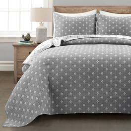 Hivvago - King size 3-Piece Reversible Cotton Yarn Woven Quilt Set - Grey and White