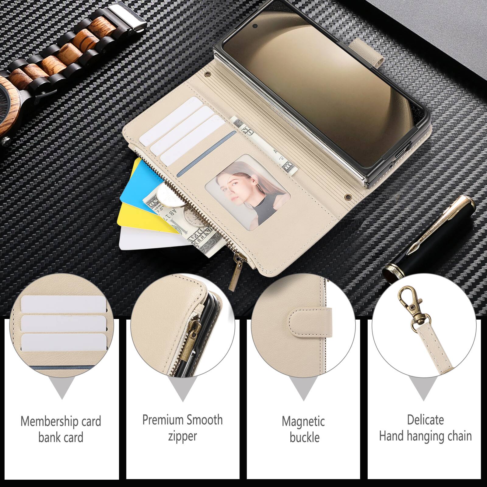 Membership card bank card Premium Smooth zipper Magnetic buckle Delicate Hand hanging chain