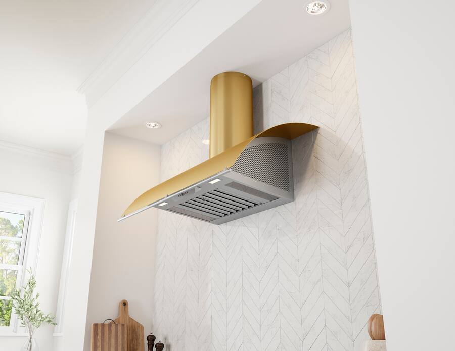 Zephyr 42 inches Externally Vented Shell Range Hood Gold COK-E42CBGX ...