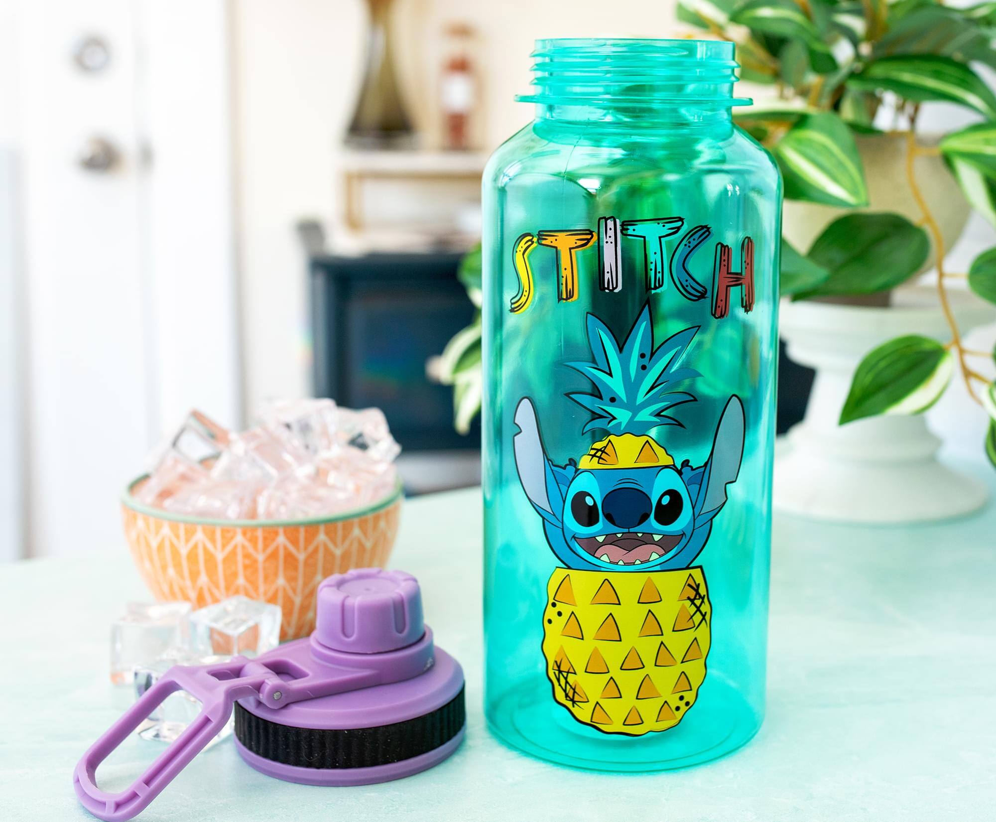 Alt View 1. Disney - Disney Lilo & Stitch Pineapple 32-Ounce Twist Spout Water Bottle And Sticker Set - Blue.