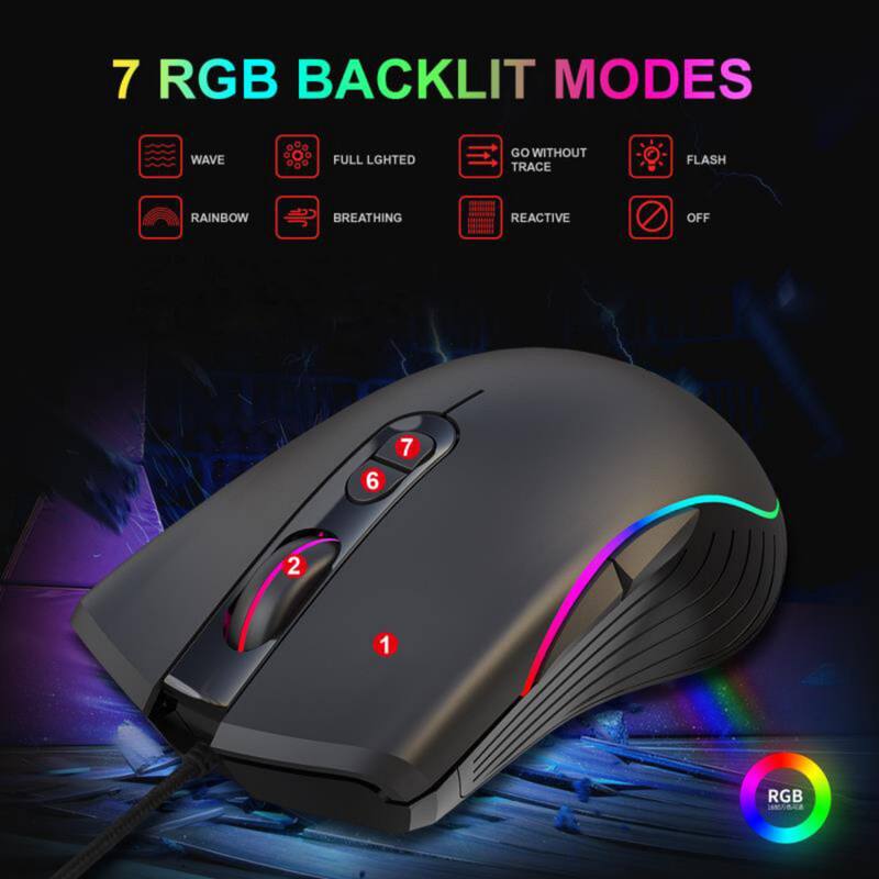 7 RGB BACKLIT MODES  
WAVE  
FULL LIGHTED  
GO WITHOUT TRACE  
FLASH  
RAINBOW  
BREATHING  
REACTIVE  
OFF  

6  
7  
2  
1  

RGB