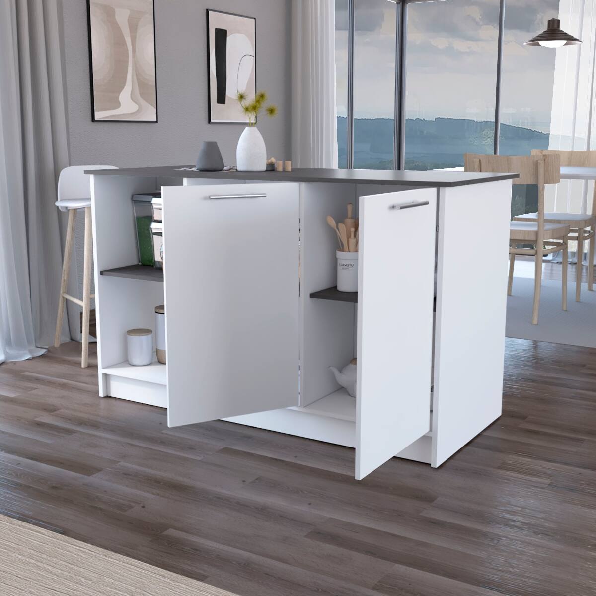 Angle. Loheer - Loheer Multi Color Kitchen Island with Spacious Countertop and Storage - Multi.