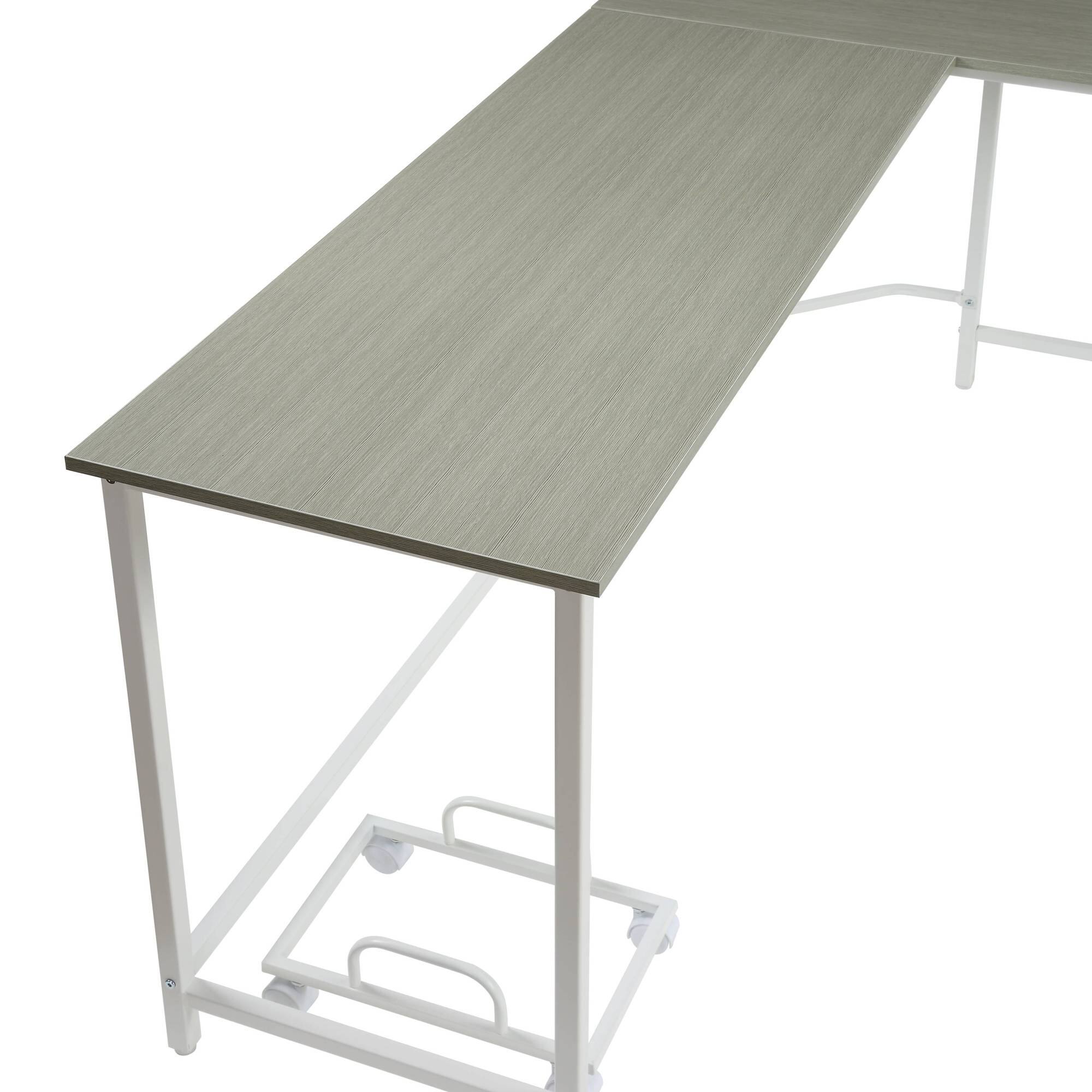 Angle. GOODSILO - L-Shaped Computer Desk with Metal Frame and Mobile CPU Holder for Compact Workspaces - Gray+White.