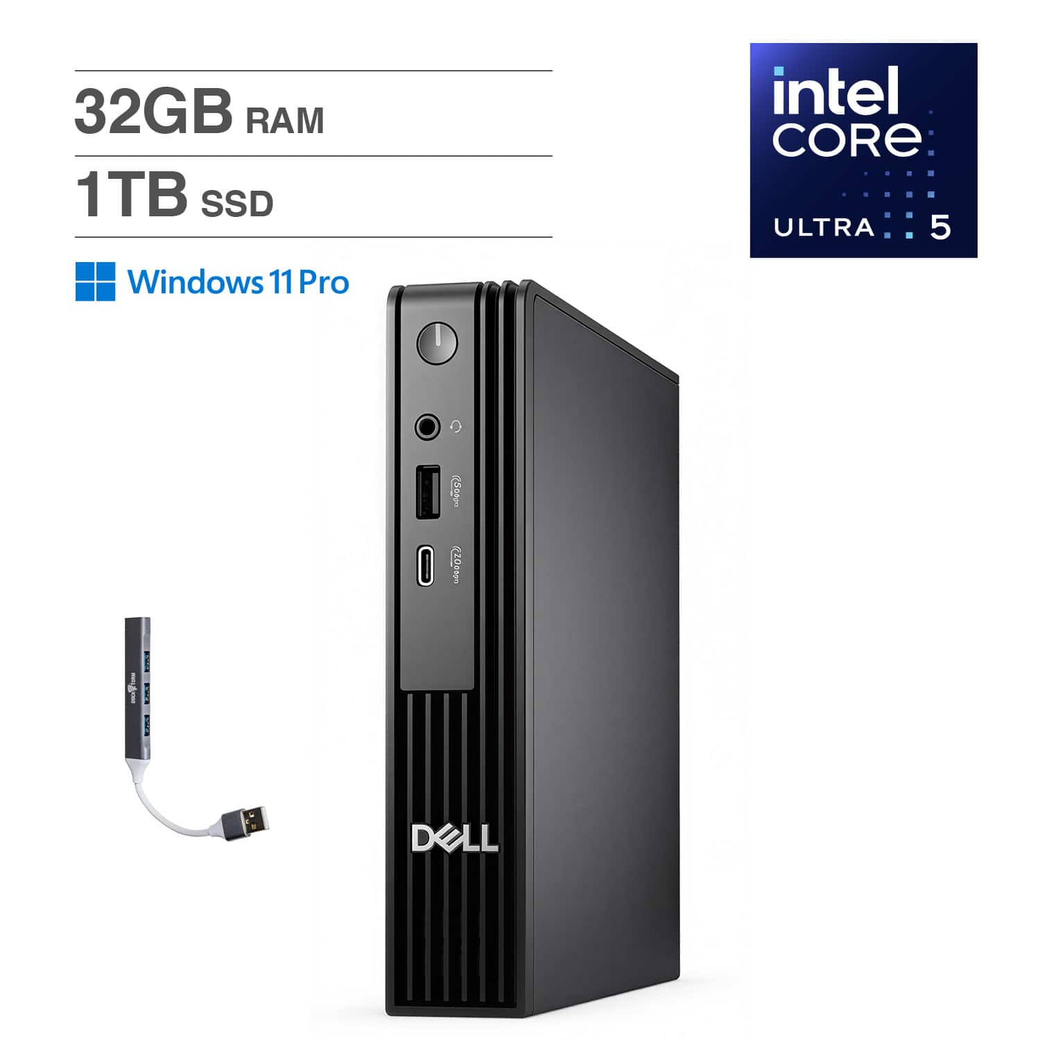 Dell - Pro Micro Mini Desktop (Ultra 5-235T, 32GB, 1TB SSD, Intel Graphics, Win 11 Pro ) - Black