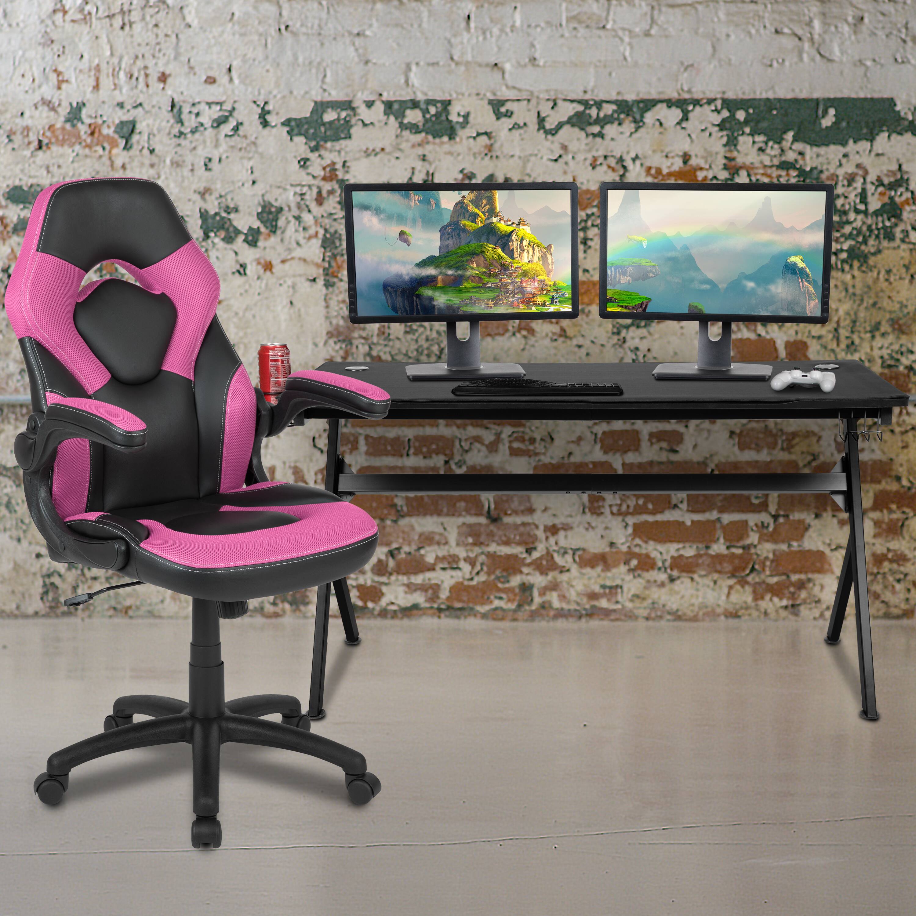 Alt View 1. Emma + Oliver - Gaming Desk Bundle - Cup & Headphone Holders/Mouse Pad Top - Pink.