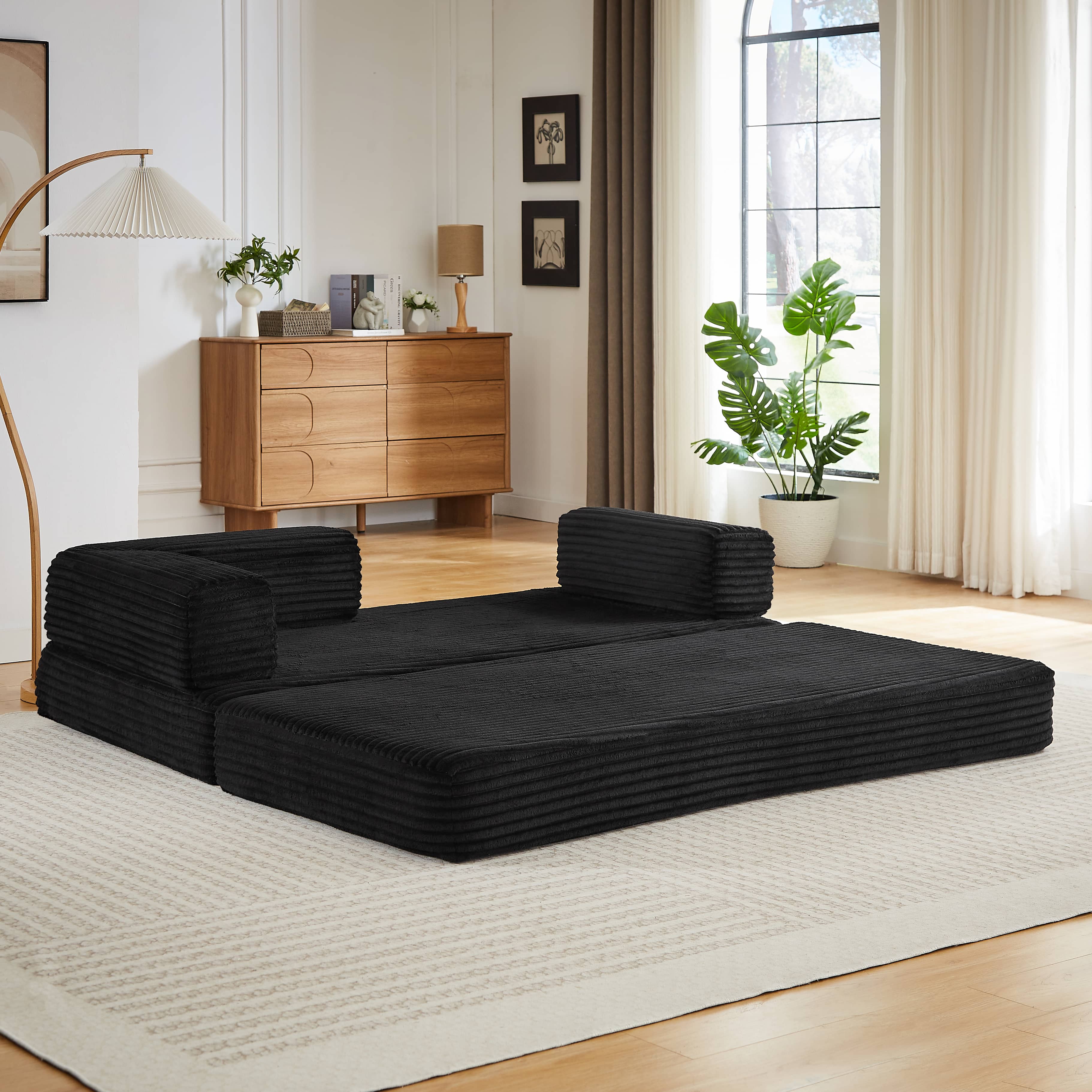 Alt View 2. Anysun - Anysun Modern Modular Classic Color Scheme Corduroy Fabric Boneless Loveseat Sofa, No Assembly - Black.