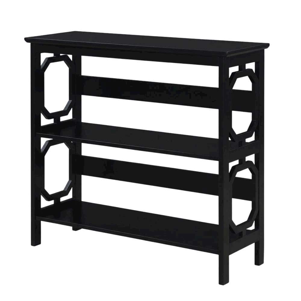 FurniFact - Wooden 3-Tier Bookcase with Non-Lead Base Paint for Stylish Storage - Black
