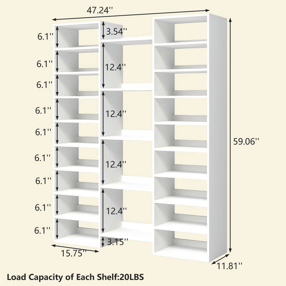 47.24"  
6.1"  
3.54"  
6.1"  
12.4"  
6.1"  
6.1"  
12.4"  
6.1"  
59.06"  
6.1"  
12.4"  
6.1"  
6.1"  
12.4"  
6.1"  
3.15"  
15.75"  

Load Capacity of Each Shelf: 20LBS  
11.81"