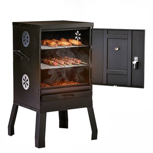Alt View 1. Winado - Vertical Charcoal Smoker Charcoal Grill with Door, 2 Detachable Grill Netting Smoking Racks for Lawn Picnic Backyard - Black.