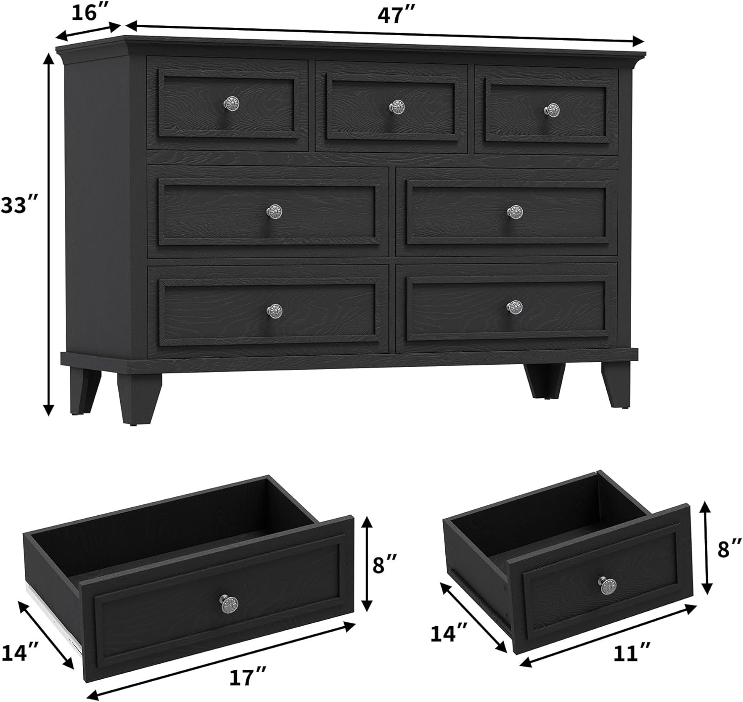 16" x 47" x 33"  
14" x 17" x 8"  
14" x 11" x 8"