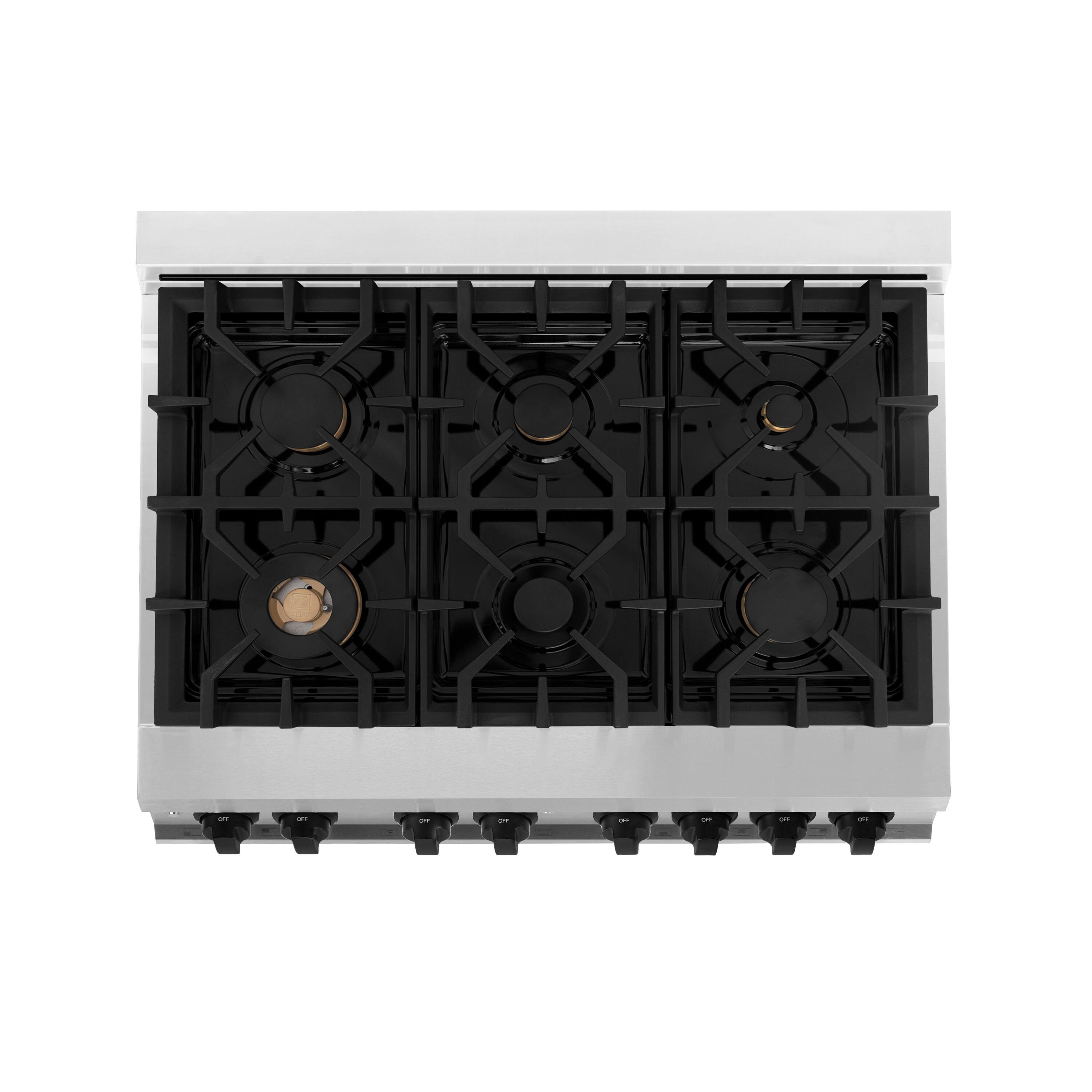 Alt View 3. ZLINE - Autograph 36" Legacy Dual Fuel Range w/ 6 Burners & Matte Black Accents (RAZ-36-MB) - Stainless Steel/Matte Black Accents.