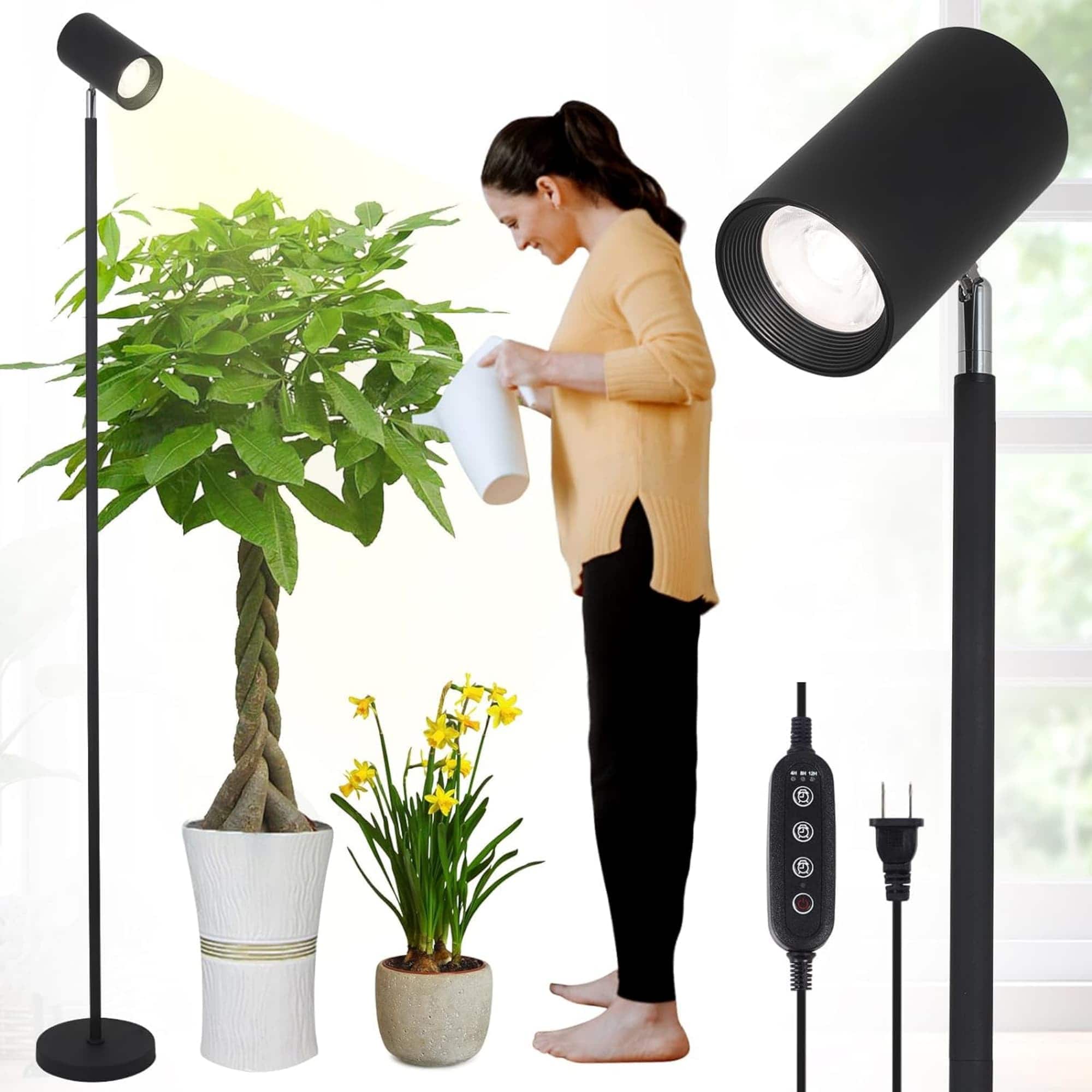 Luckbyte - Full Spectrum 20W COB Grow Light Stand 6 Level Height Timer Floor Lamp for Large Plants