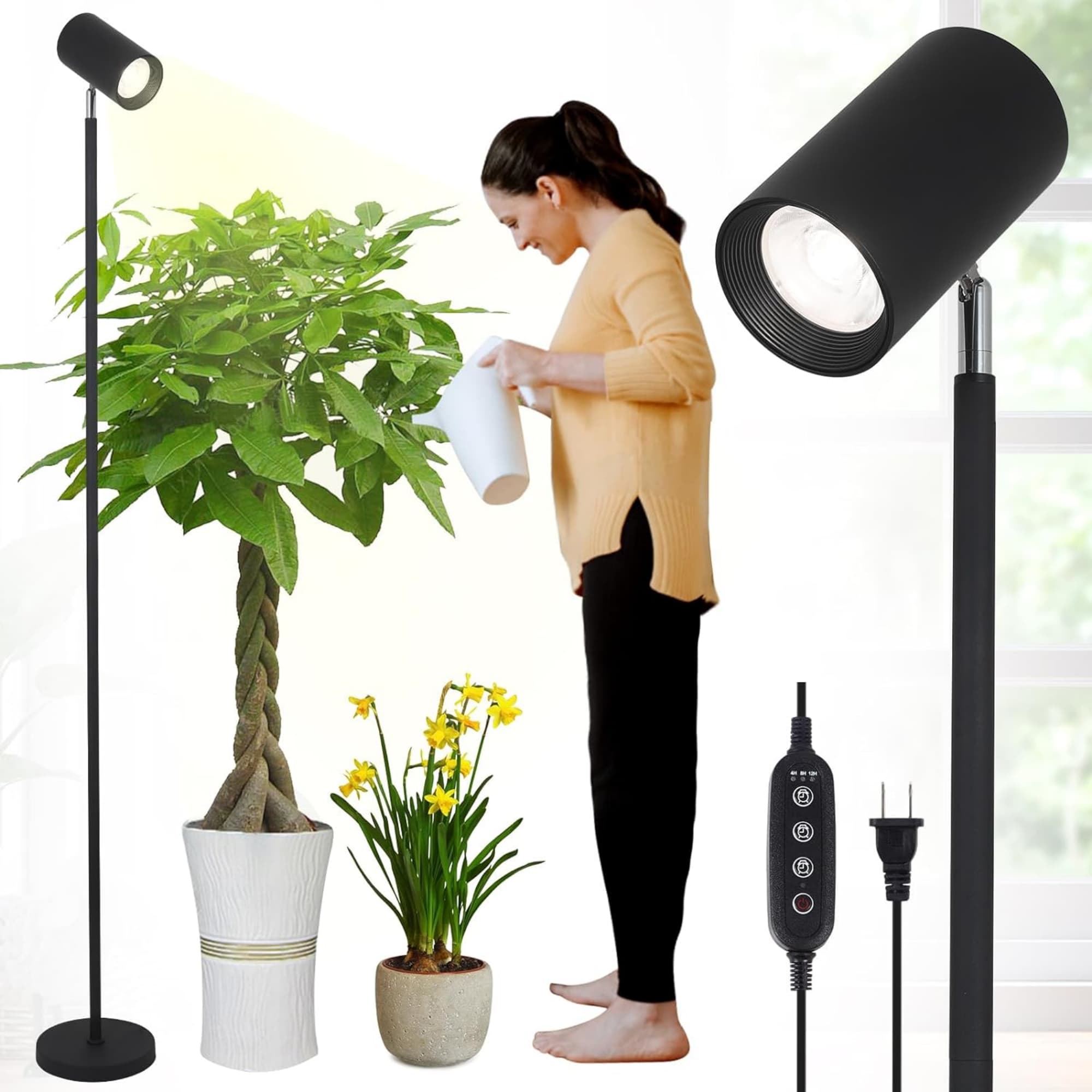 Front. Luckbyte - Full Spectrum 20W COB Grow Light Stand 6 Level Height Timer Floor Lamp for Large Plants.