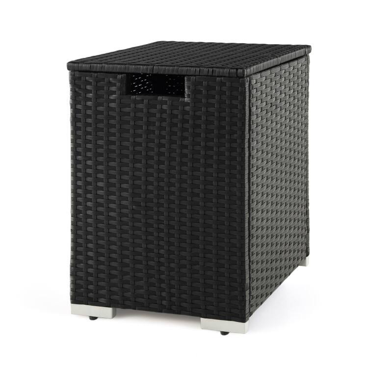 Front. Mondawe - 2-in-1 Patio Rattan Gas Propane Tank Cover for 20 lbs Propane Tanks - Black.