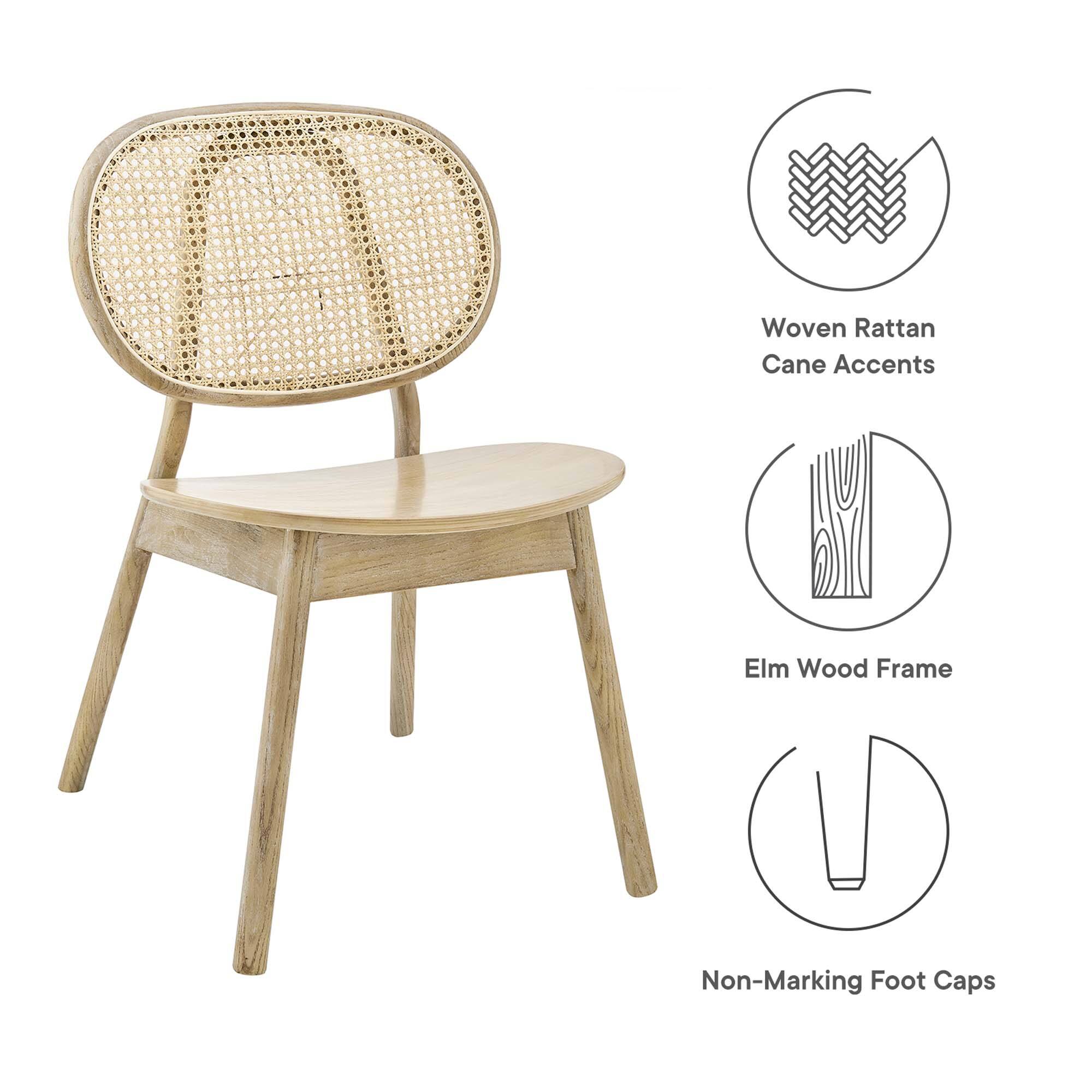 Woven Rattan Cane Accents  
Elm Wood Frame  
Non-Marking Foot Caps