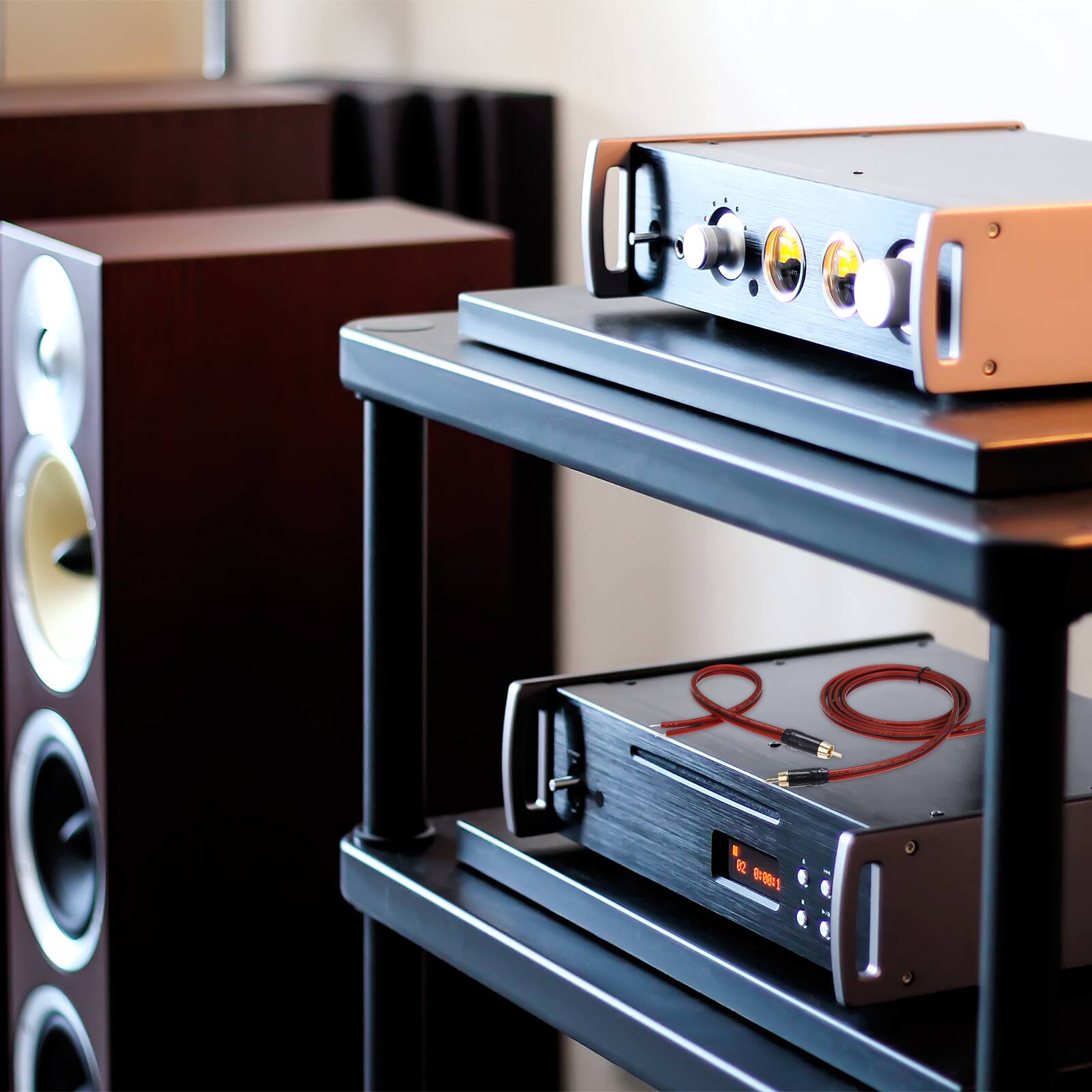 Alt View 5. Unique Bargains - 2pcs RCA to Bare Wire Open End Audio Cable, 14AWG Gold Plated Extension Wire for Guitar, Speakers - Red.