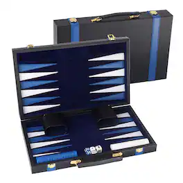 GSE Games & Sports Expert - Premium Leather Backgammon Board Game Set, Backgammon Game Set with Leather Case -Black&Blue, Large