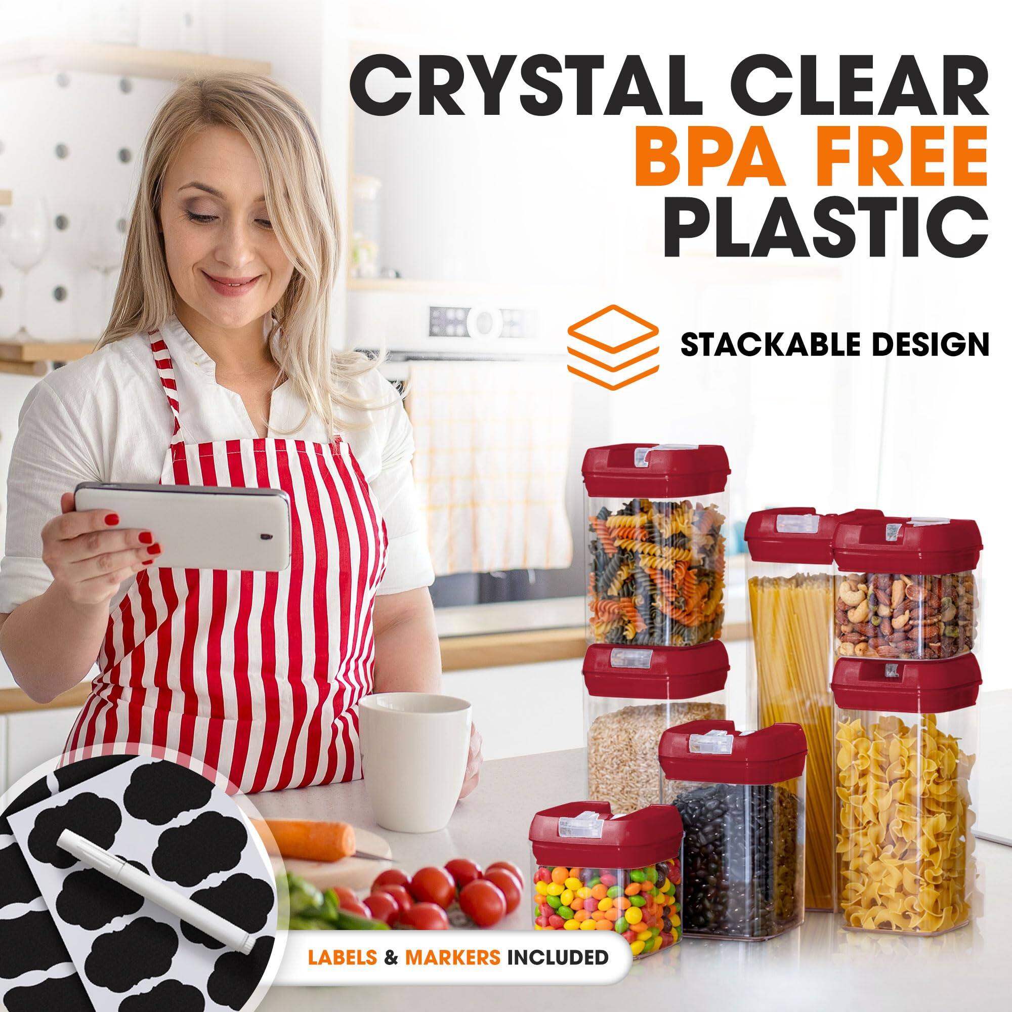 CRYSTAL CLEAR BPA FREE PLASTIC  
STACKABLE DESIGN  
LABELS & MARKERS INCLUDED