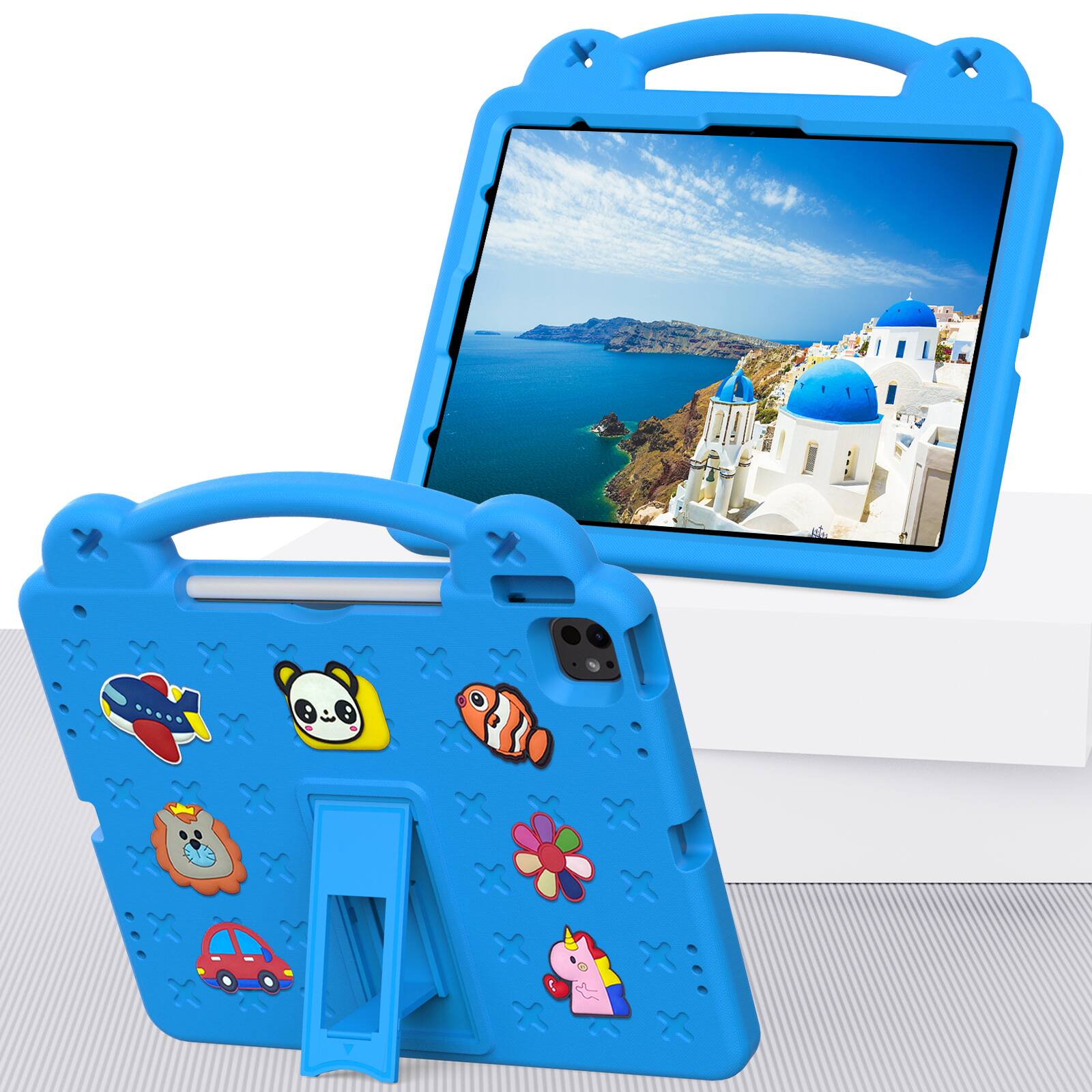 Back. Dteck - For iPad Air 11'' (M4)2026/(M3)2025/ (M2)2024 & iPad Pro 11'' (M5) 2025/(M4) 2024 Handle Grip Kickstand Shockproof Case - Skyblue.