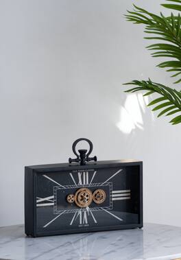 BreeBe - 17.5x3x13' Decorative and Gold Gear Table Clock - Black
