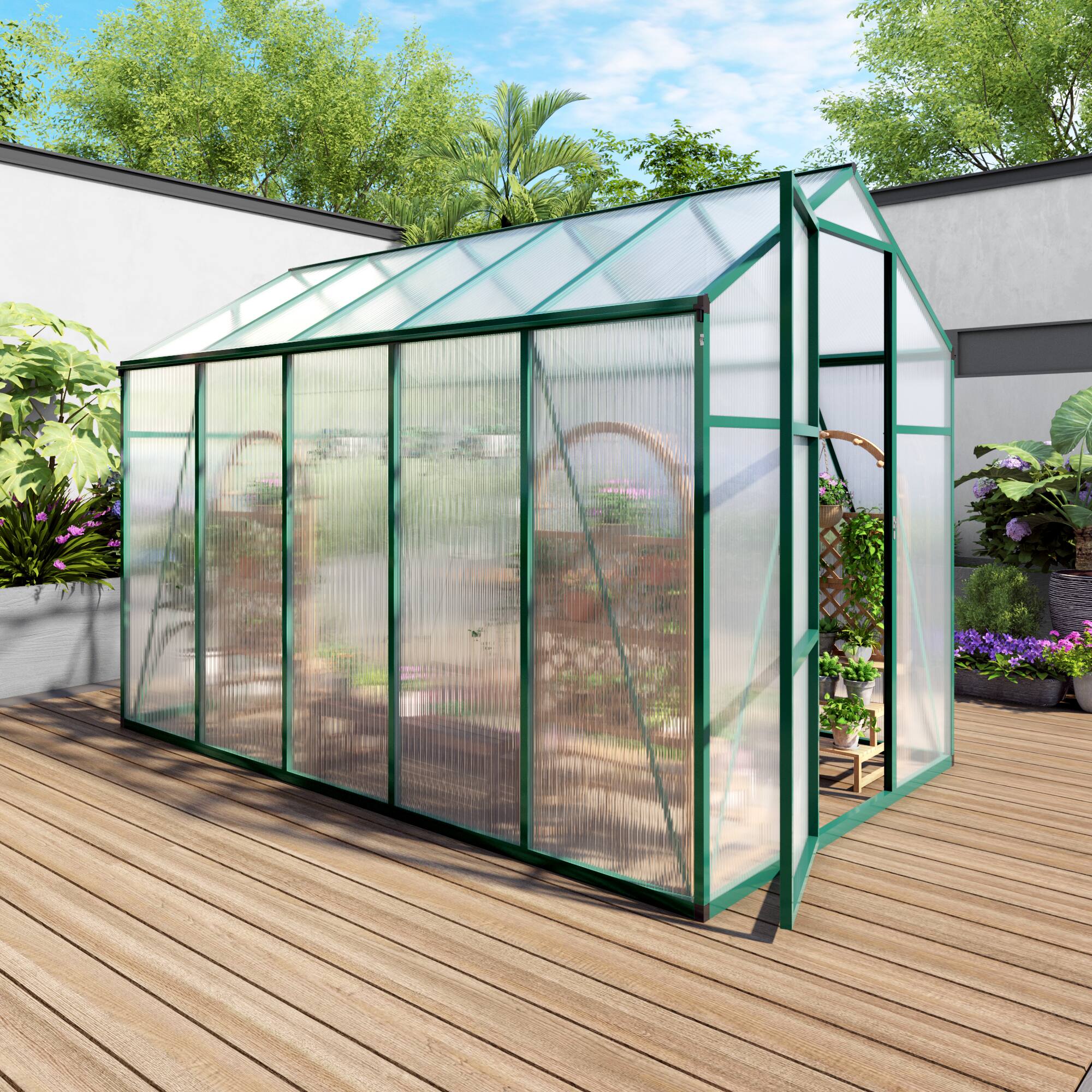 Left. Mondawe - 6x10 FT Polycarbonate Greenhouse with Raised Base and Anchor Aluminum, Gain Height Windproof Aluminum - Green.