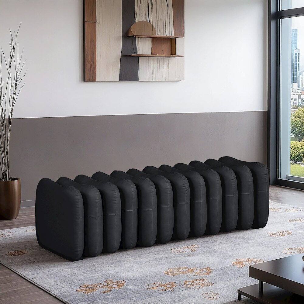 Alt View 1. Meridian Furniture - Atticus Black Vegan Leather Bench - Black.