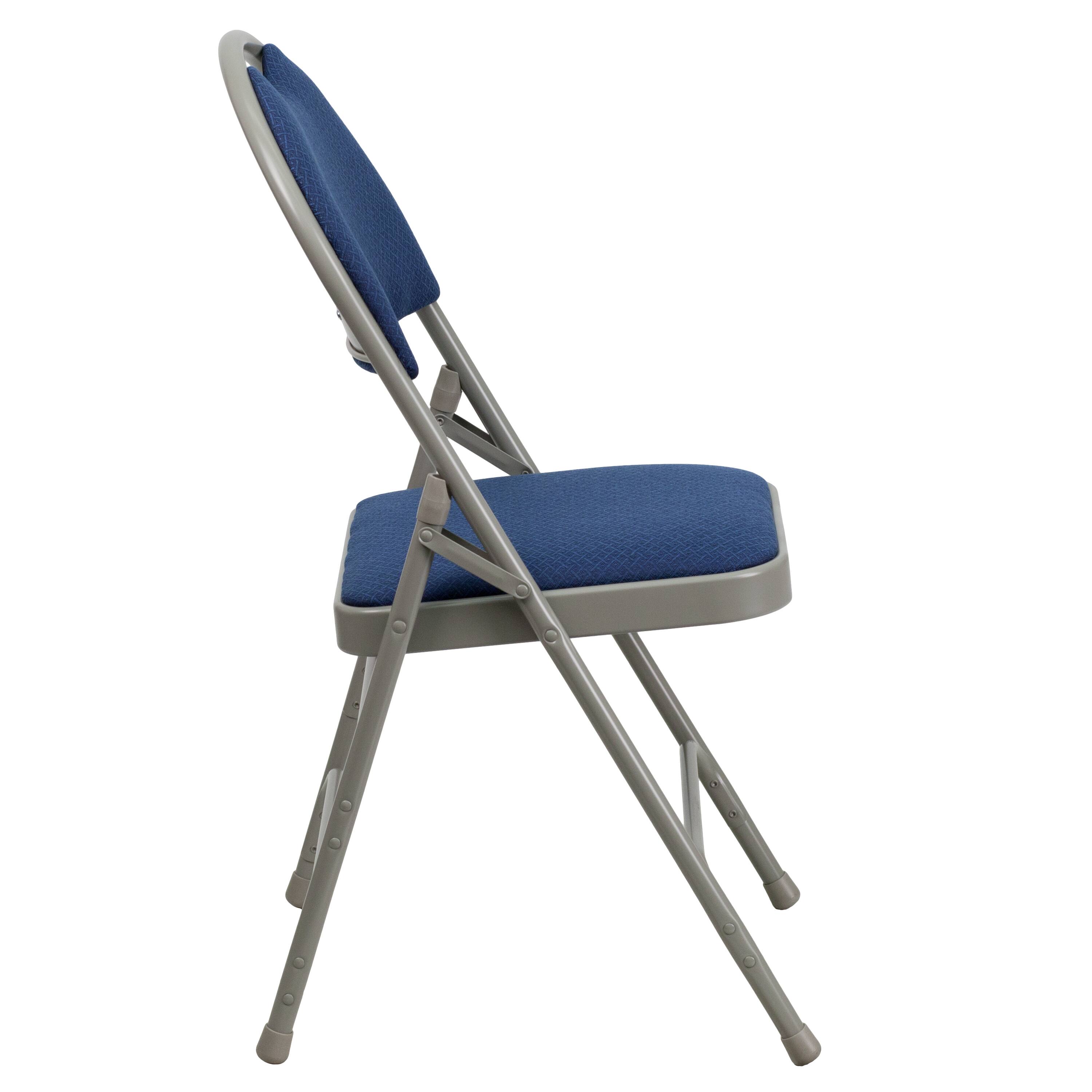 Alt View 6. Emma + Oliver - 4 Pack Home & Office Easy-Carry Party Events Padded Folding Chair - Navy Fabric/Gray Frame.
