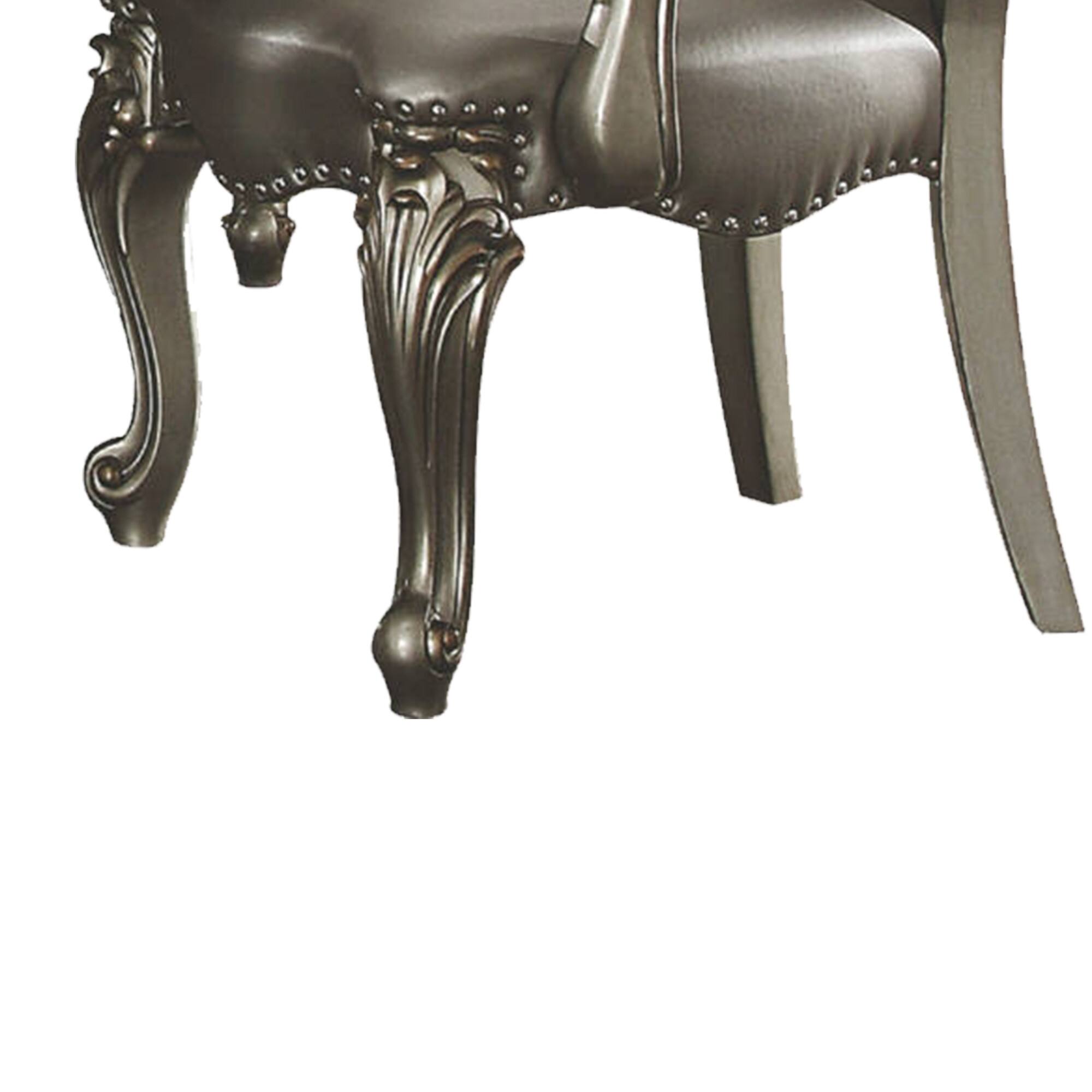 Alt View 3. Manhattan Lane - Wooden Arm Chairs with Fabric Upholstered Back and Leatherette Seat, Set of Two - Silver.