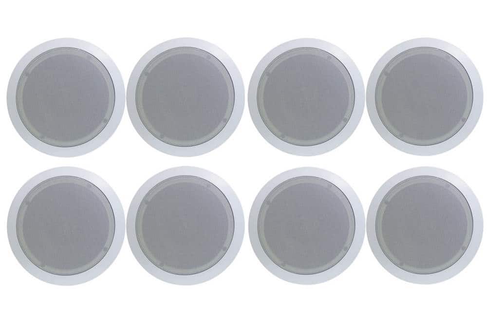 Pyle - PDIC51RD 150W 5.25" Round Flush Mount In-Wall/Ceiling Home Speakers, 8 Pack - White
