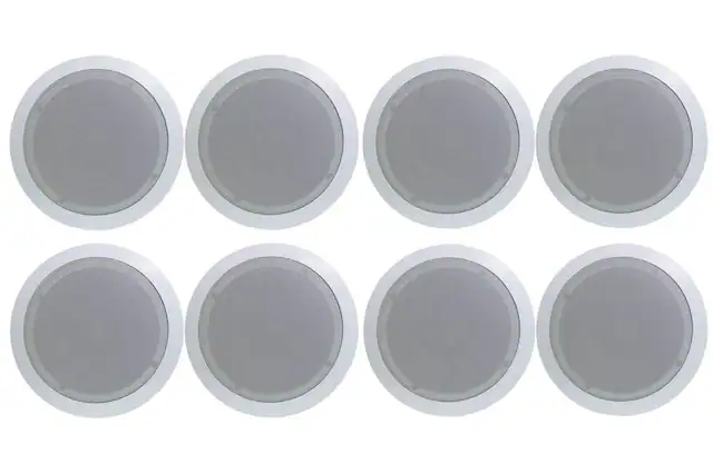 Front. Pyle - Pyle PDIC51RD 150W 5.25" Round Flush Mount In-Wall/Ceiling Home Speakers, 8 Pack - White.