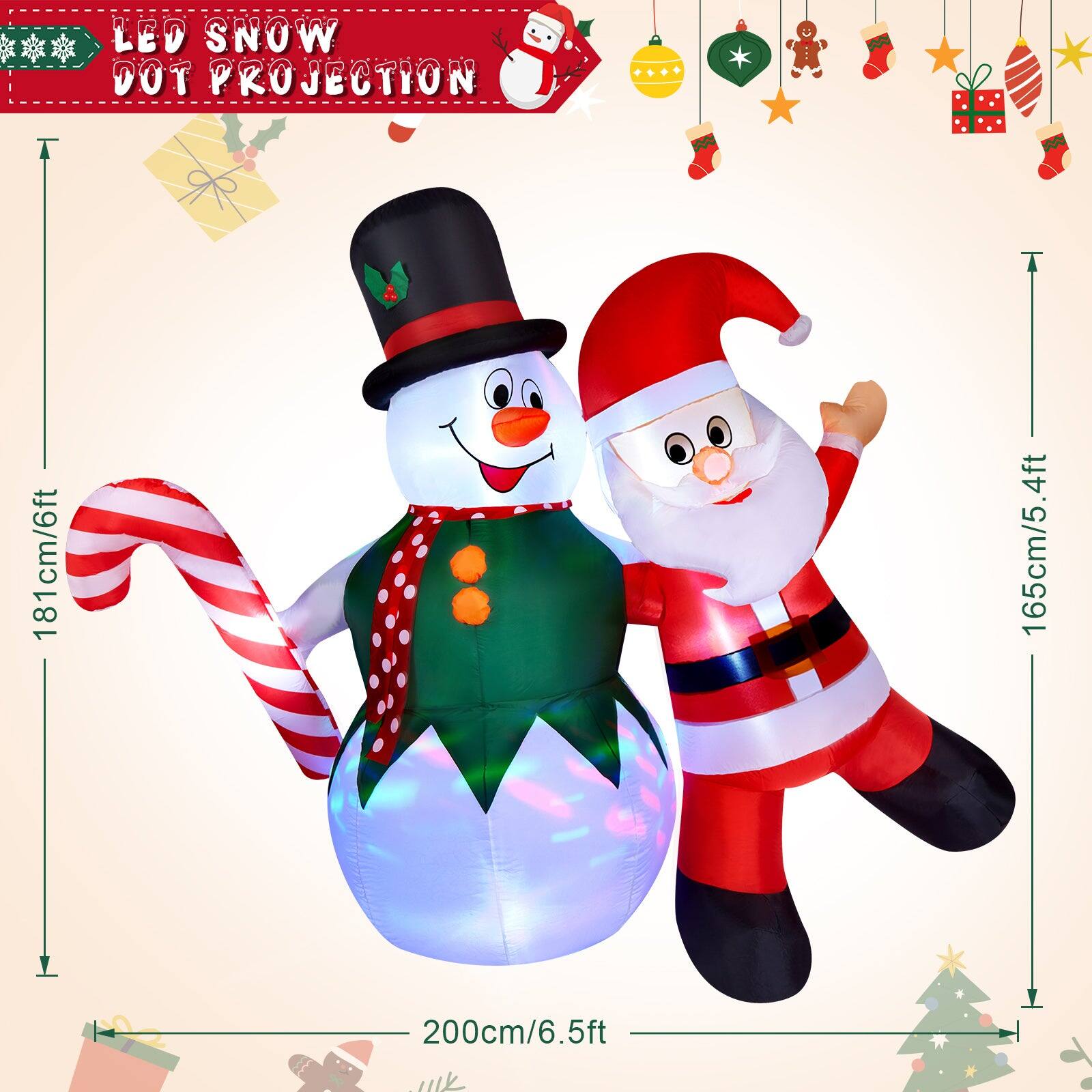 Alt View 2. CAMULAND - 6FT Inflatable Snowman Santa Claus Christmas Decorations - White Red.