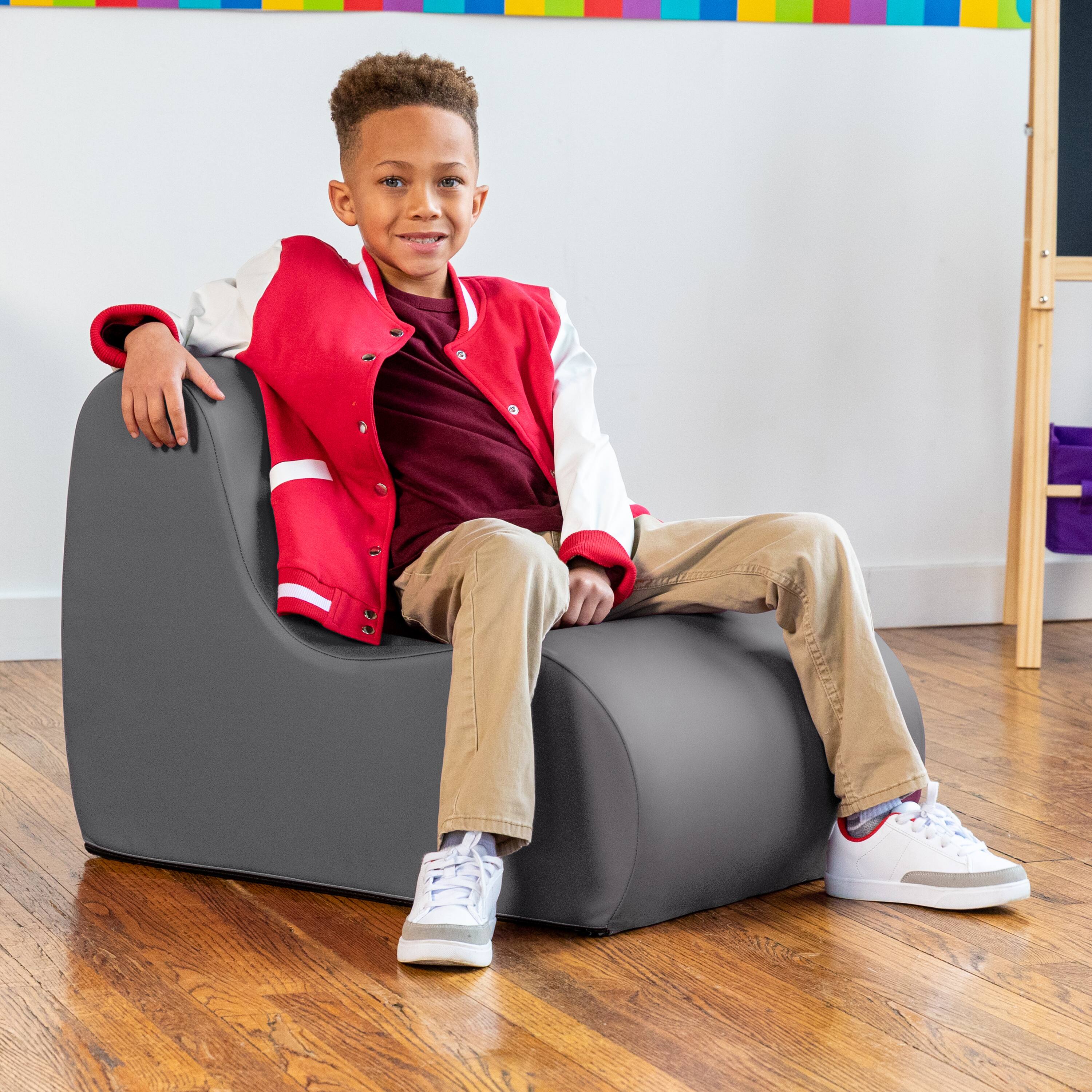 Left. Jaxx - Jaxx Midtown Small Classroom Soft Foam Chair - Premium Vinyl Cover, Charcoal - Charcoal.