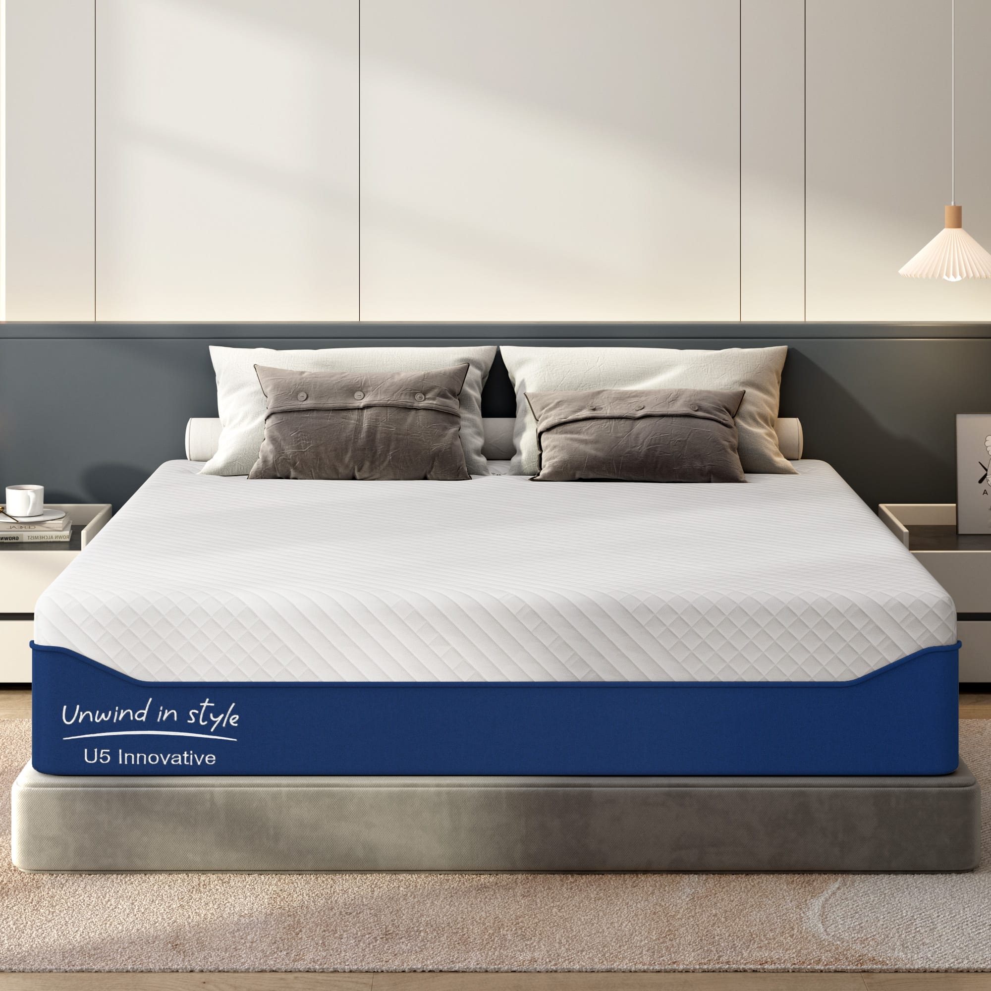 Glintex - 12-Inch Queen Gel Memory Foam Mattress, Medium Firm, Cooling, Pressure Relief, Removable Washable Cover, Bed in a Box - White