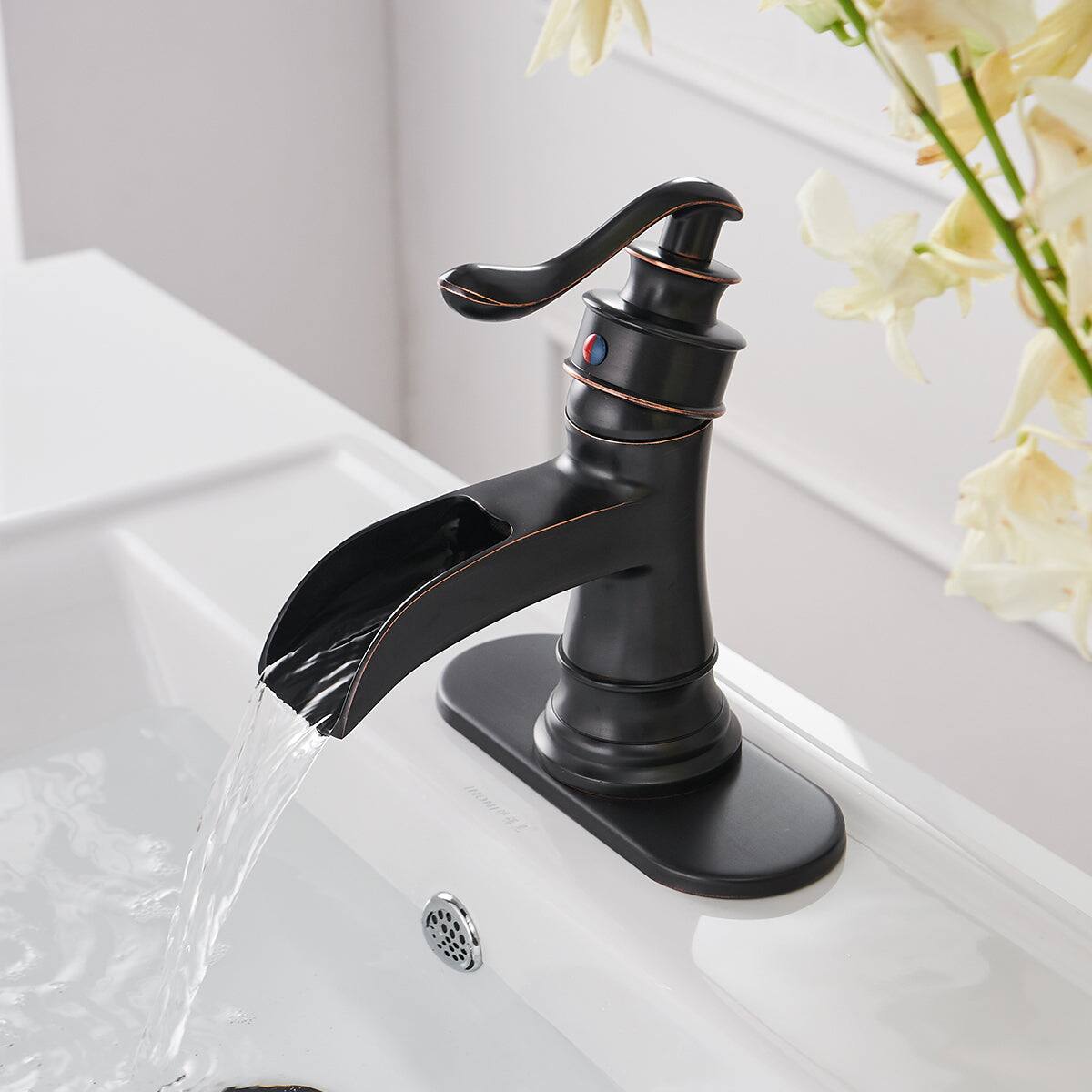 Alt View 3. Boyel Living - Waterfall Single Hole Single-Handle Low-Arc Bathroom Faucet with Pop-up Drain Assembly in Oil Rubbed Bronze - Oil Rubbed Bronze.