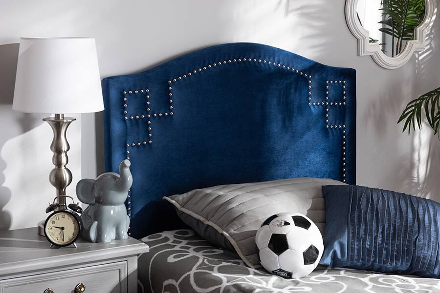 Back. Baxton Studio - Aubrey Modern and Contemporary Velvet Fabric Upholstered Twin Size Headboard - Royal Blue.
