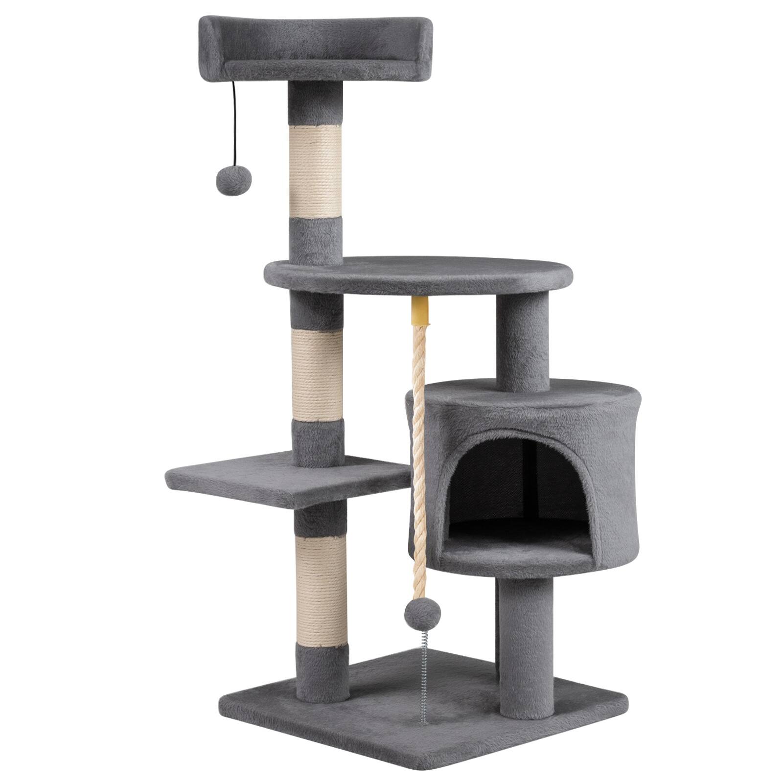 Alt View 9. Gymax - Gymax Cat Tree 36'' Cat Tower w/CondoTop Perch Sisal Scratching Posts & Hanging Rope Light Gray.